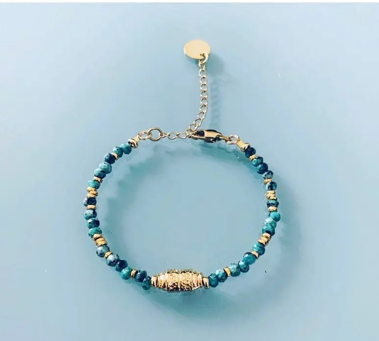 Amulet and pearls bracelet, woman curb bracelet magic talisman and Heishi beads 24k gold plated, golden bracelet (SKU: PR-083)