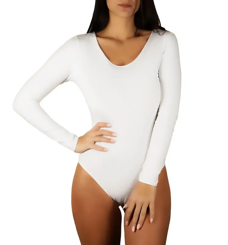 Body Donna Manica Lunga in Cotone Elasticizzato E-1511 - Bianco