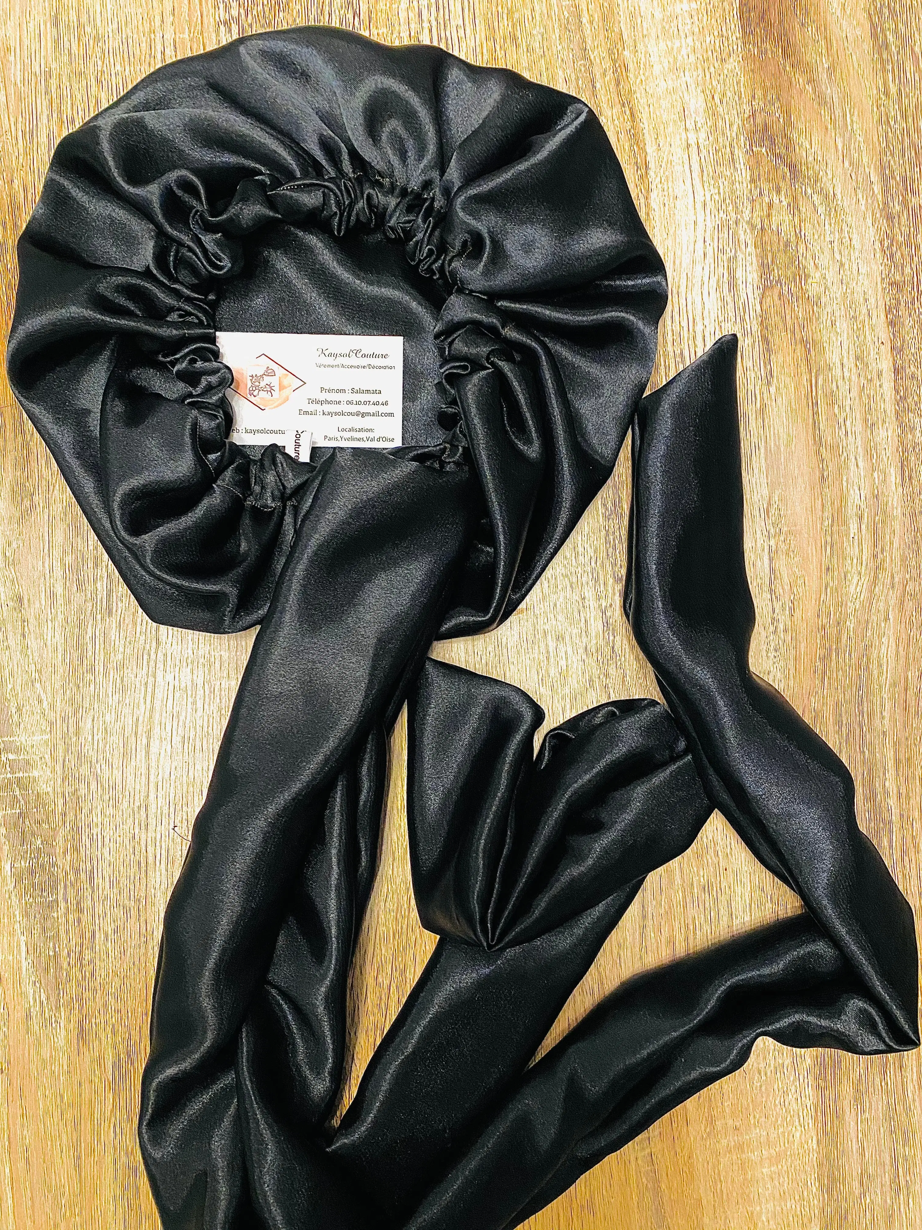 Kady Satin Turban Beanie - Black