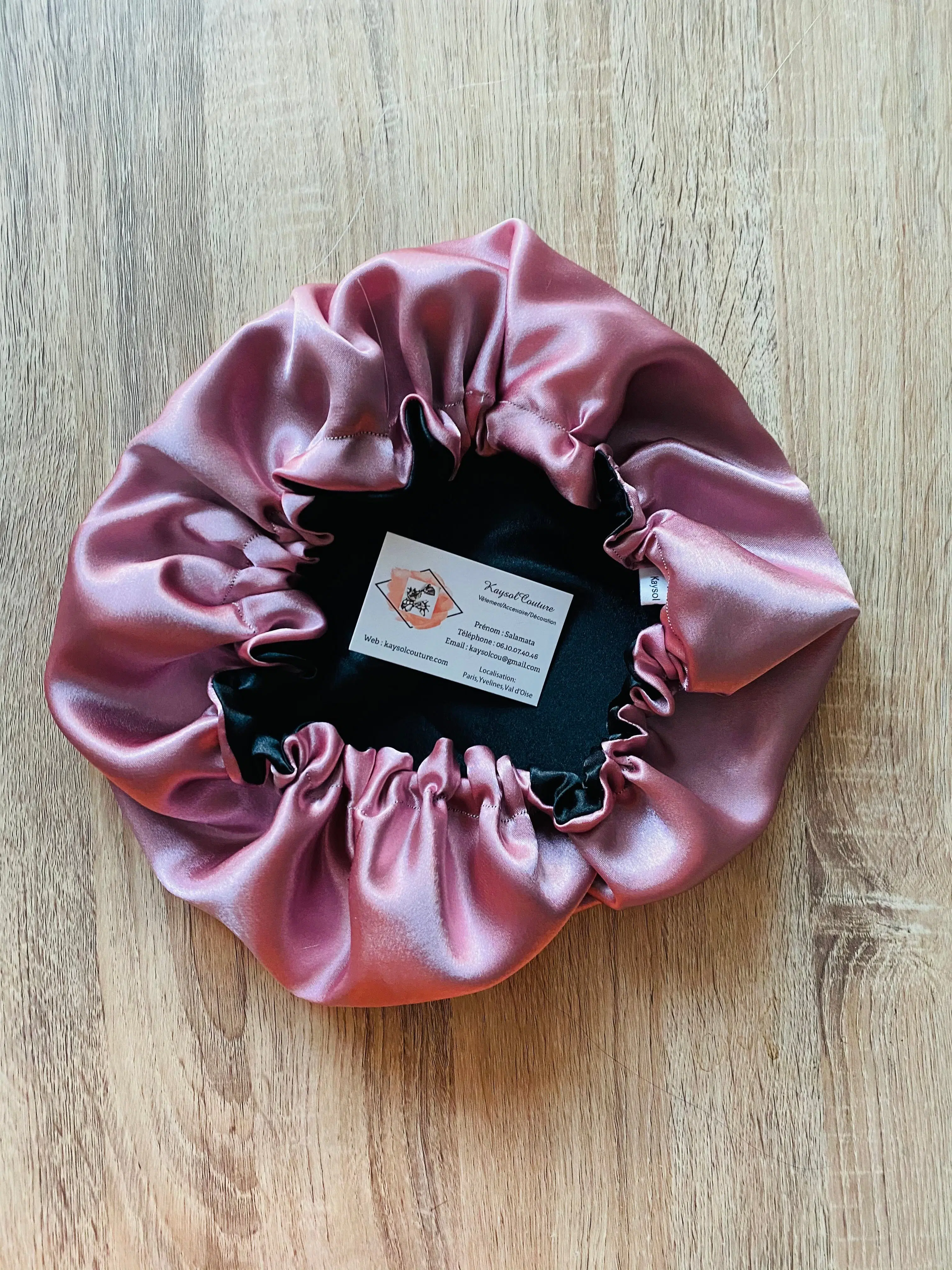Satin bonnet Mariam -Recto verso black rosewood