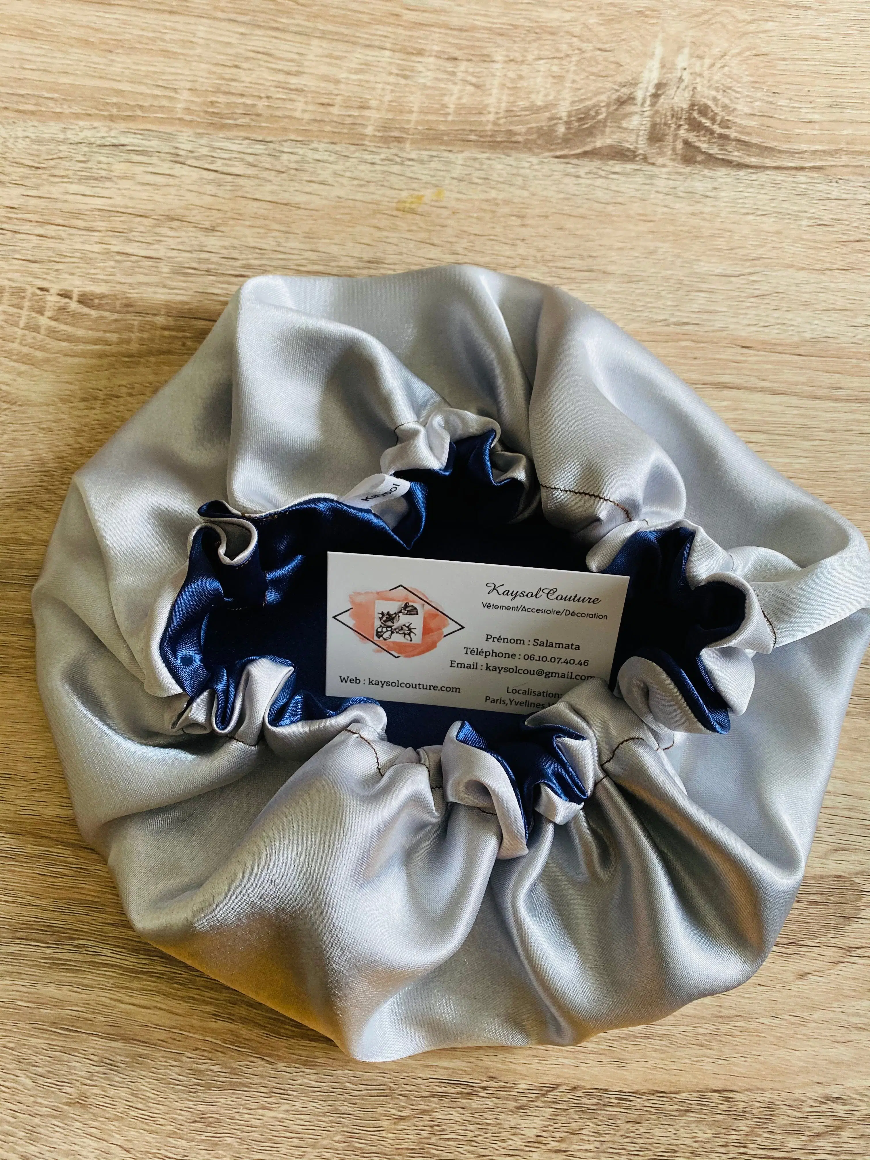 Satin bonnet - Front and back grey blue