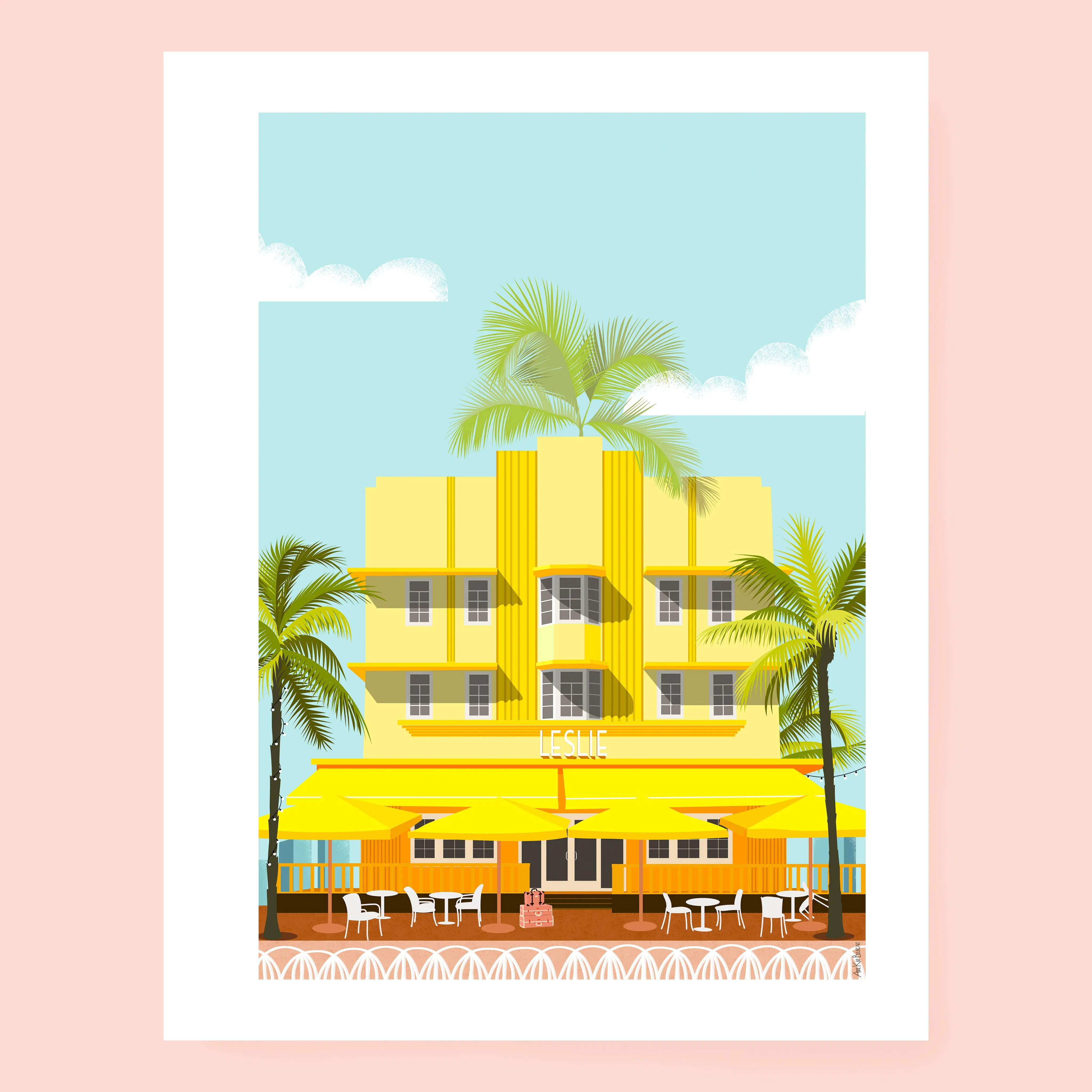 Poster Leslie Hotel Miami Art Deco South Beach Miami Florida, vintage A4 format