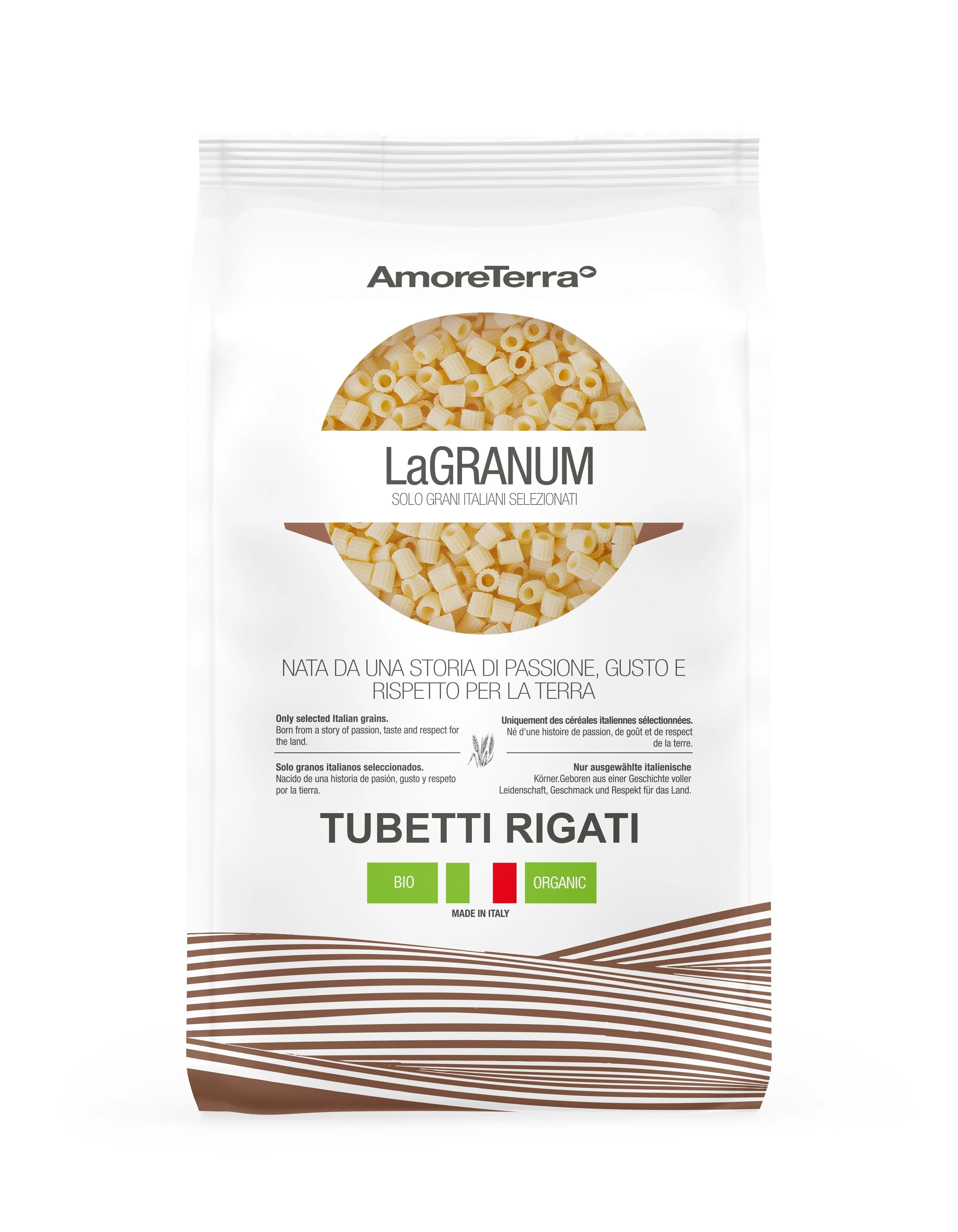 ORGANIC STRIPED TUBETTI - - 100% ORGANIC ITALIAN WHEAT - HIGH QUALITY - GUARANTEED SUPPLY CHAIN - ECOLOGICAL PACK