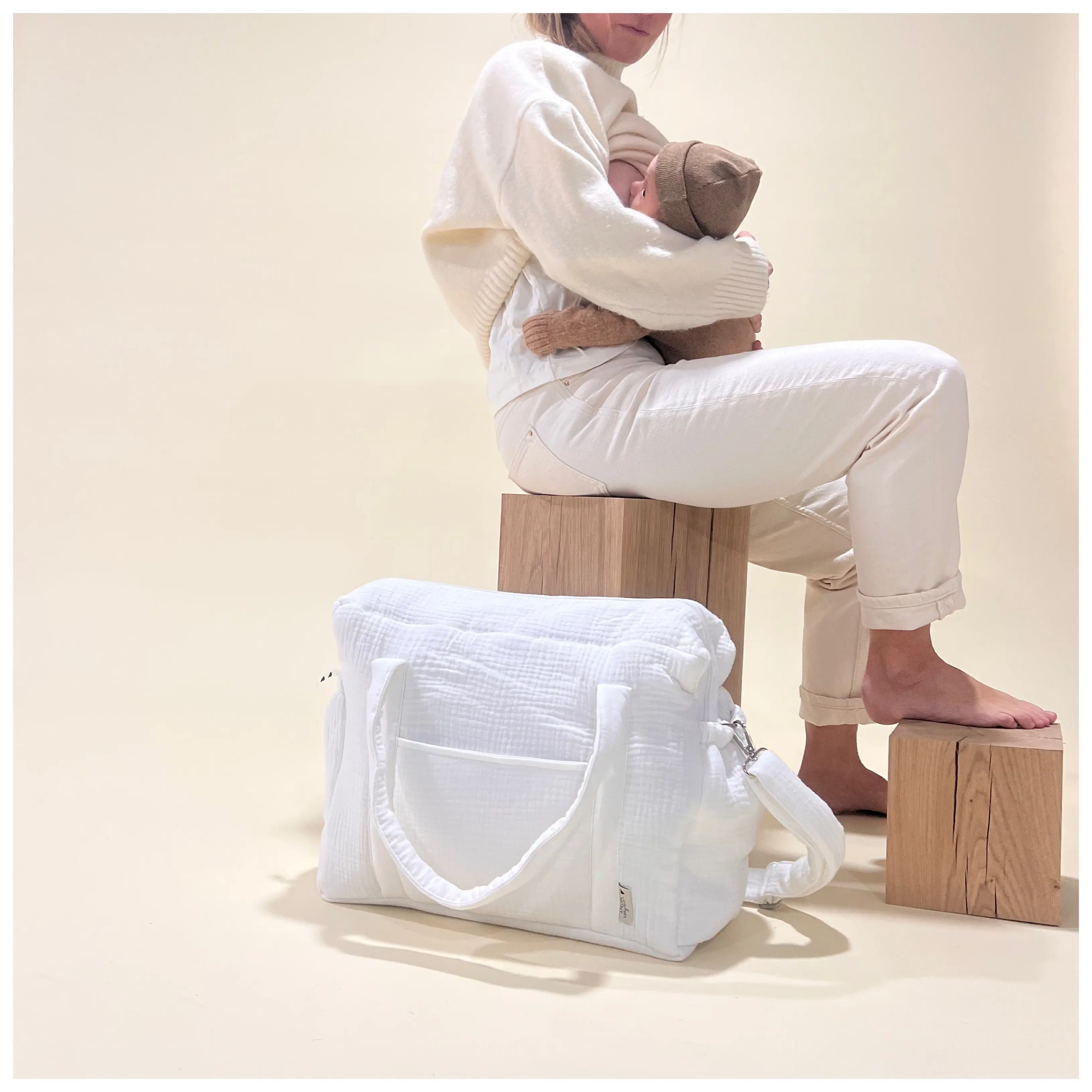 Ecru gauze diaper bag