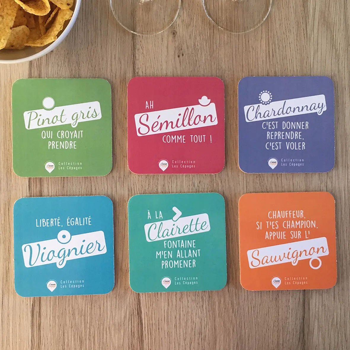 White Humor Grape Varieties Coasters x6