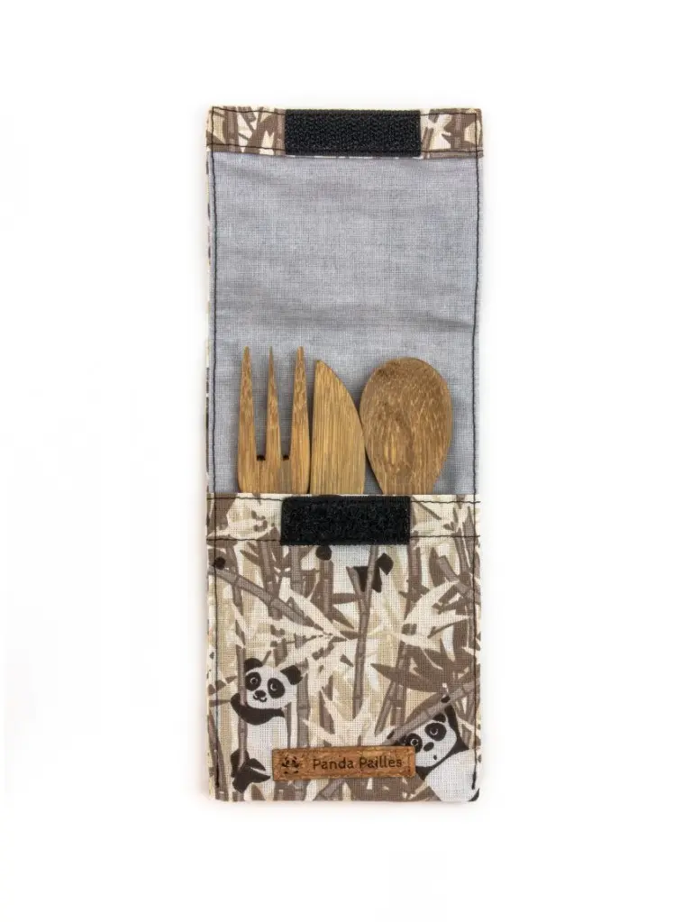 Set de couverts enfant - tissu panda marron