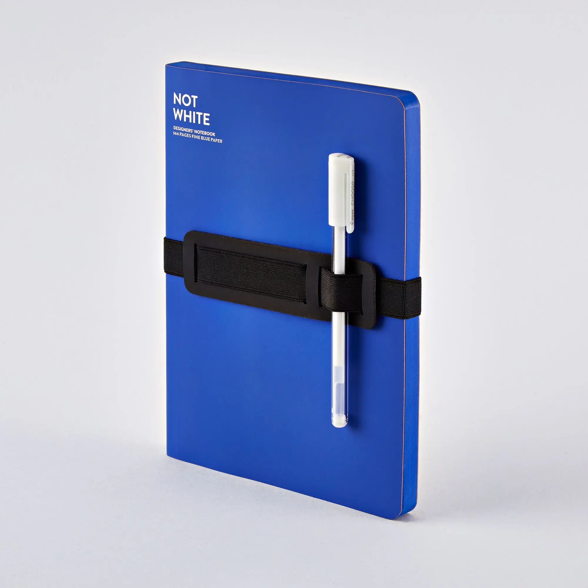 NOT WHITE – Blue L Light | nuuna notebook A5+ | 144 blue pages | 120g blue premium paper | with pen and smartphone holder | gel pen white | sustainably produced in Germany