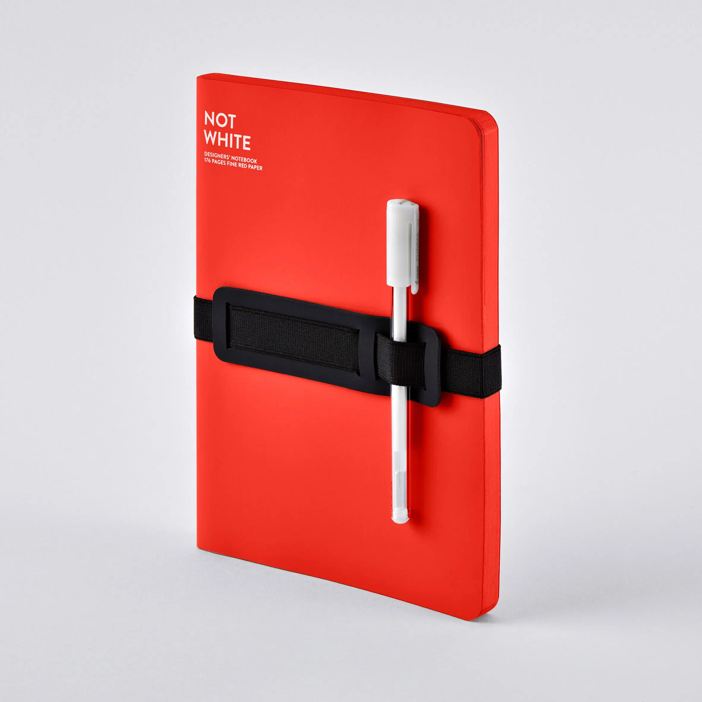 NOT WHITE - Red L Light | nuuna notebook A5+ | 144 red pages | 120g red premium paper | with pen and smartphone holder | Gel pen white | sustainably produced in Germany