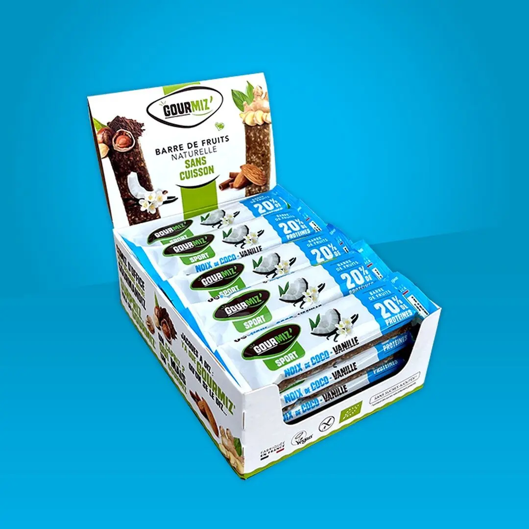 Organic protein fruit bars, coconut & vanilla, 20% protein, vegan, gluten-free, healthy snack for gourmets and athletes