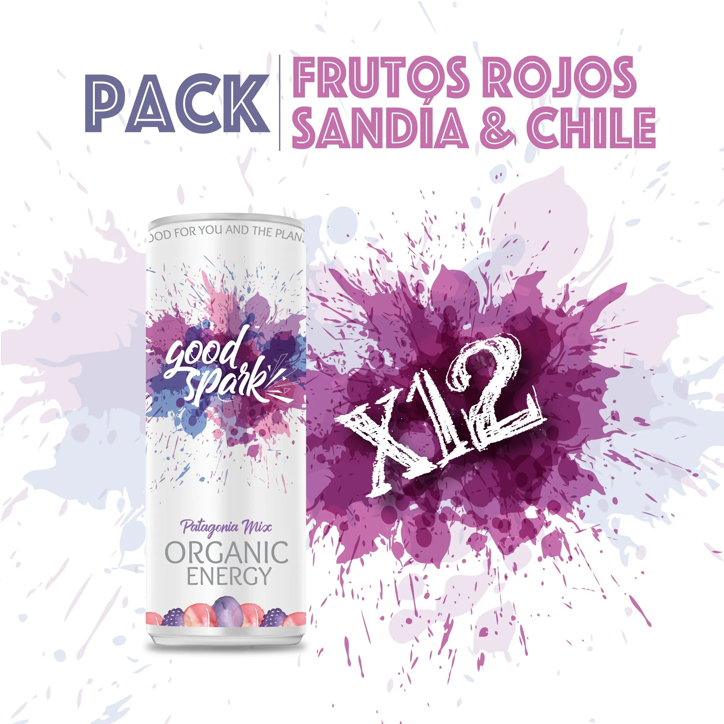 Good Spark Organic Energy Drink - with red berries, watermelon and chili - with yerba mate, moringa and mixed fruit juices and spices