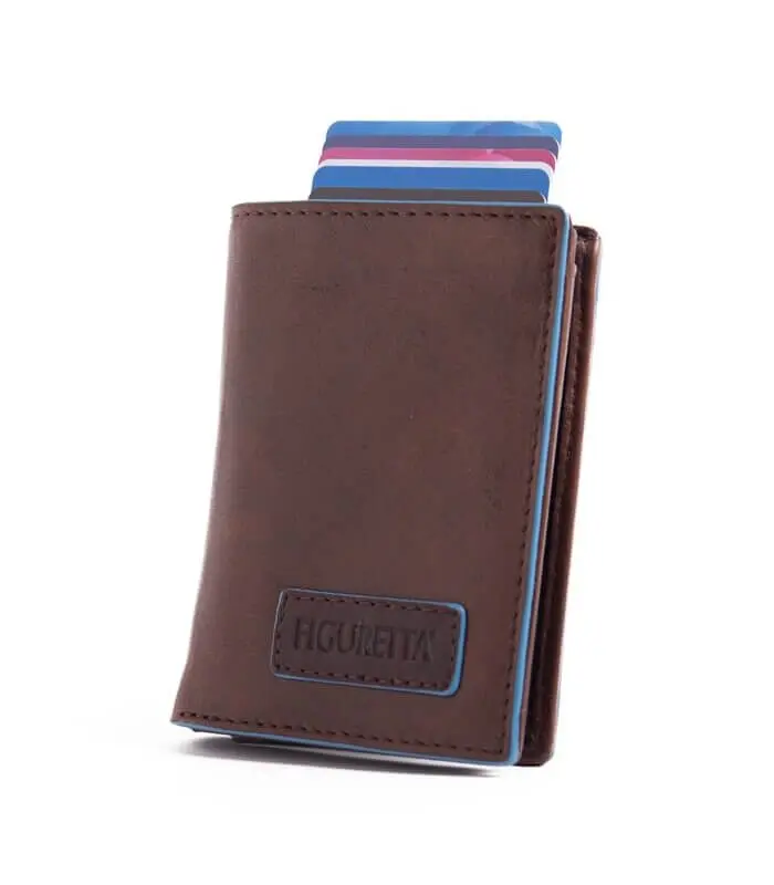 Figuretta Cardprotector Cuero con Cremallera - Línea Azul Marrón Oscuro