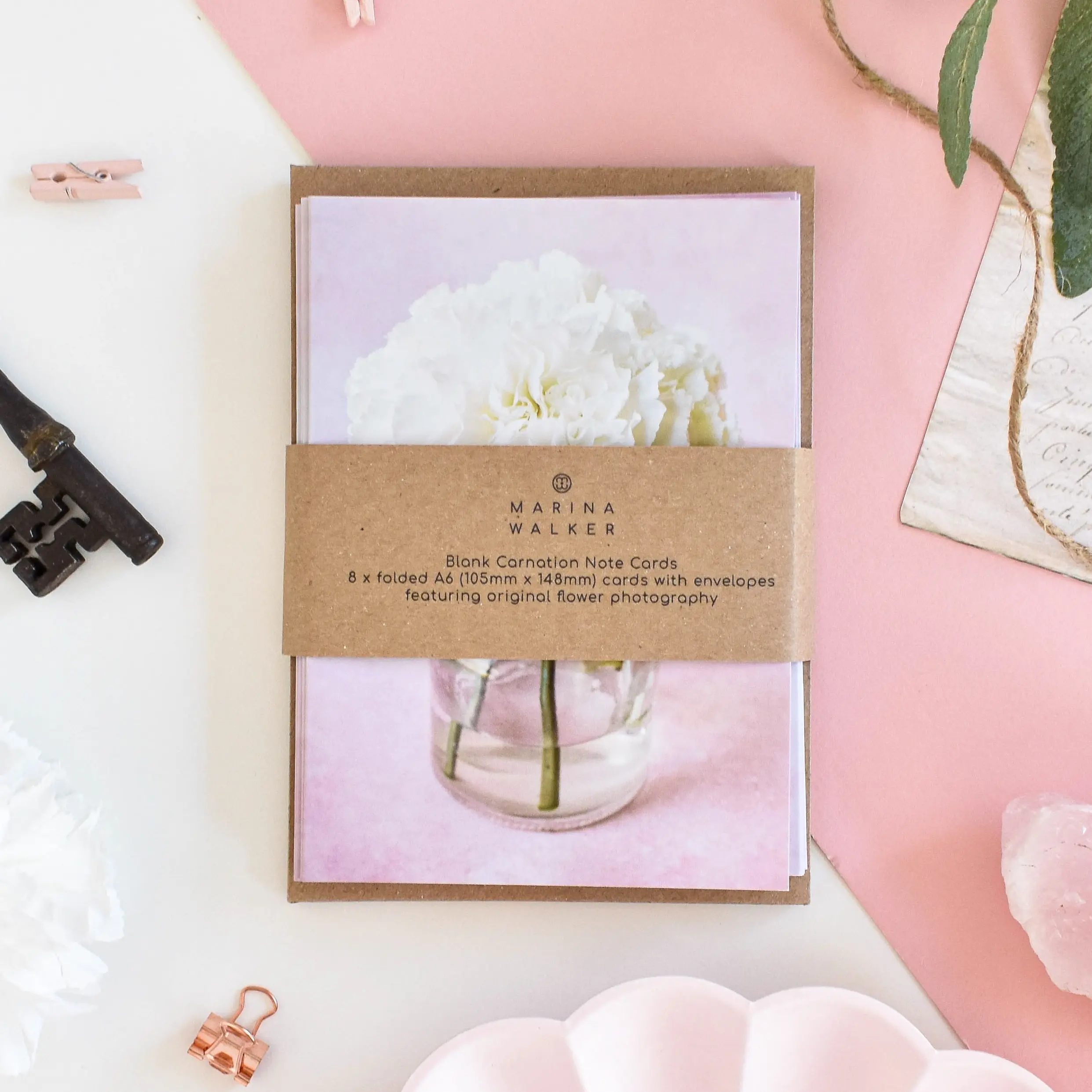 Floral White Carnations Card Pack of 8