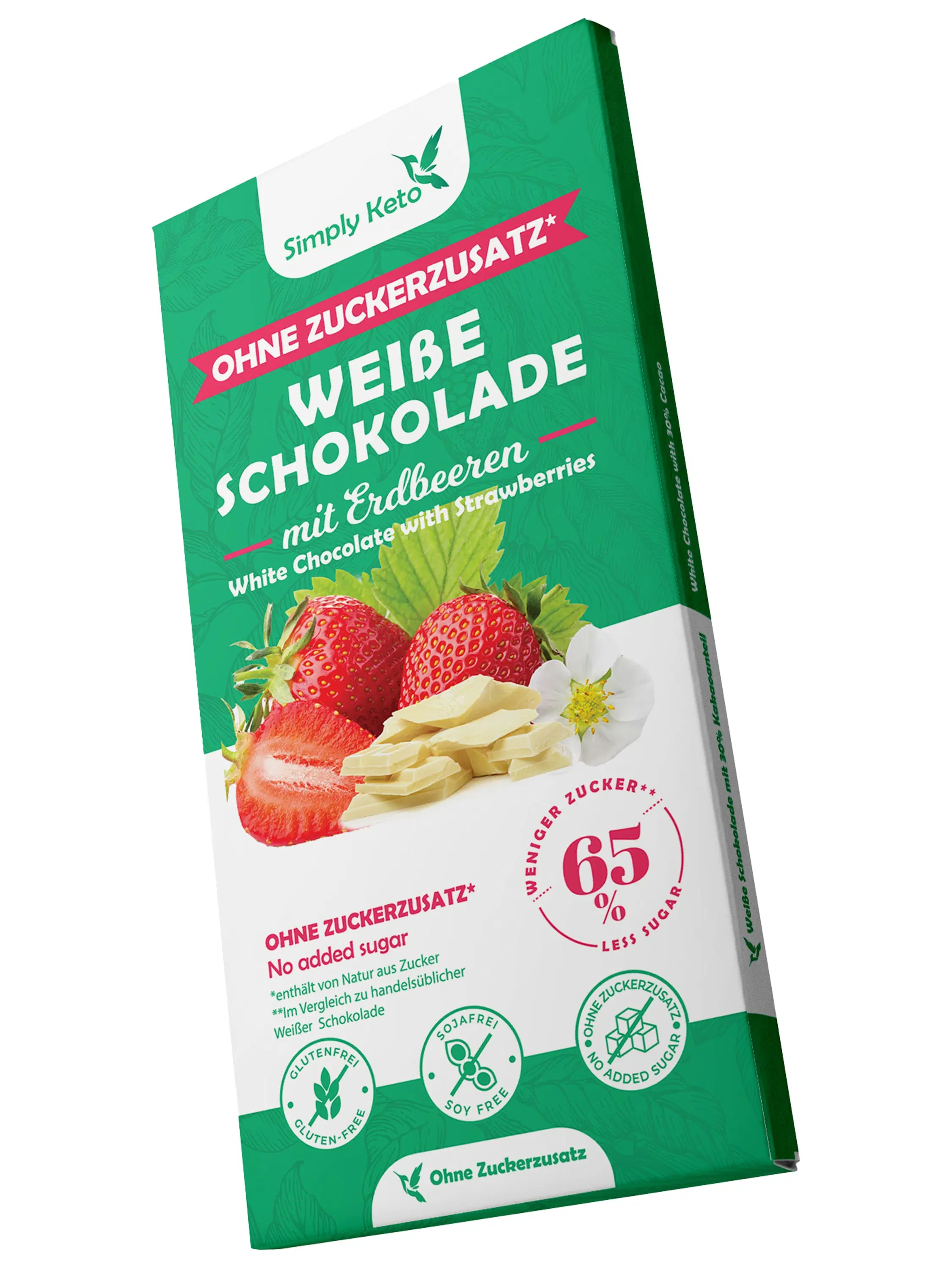 Sugar-reduced white chocolate with strawberries | 30% cocoa