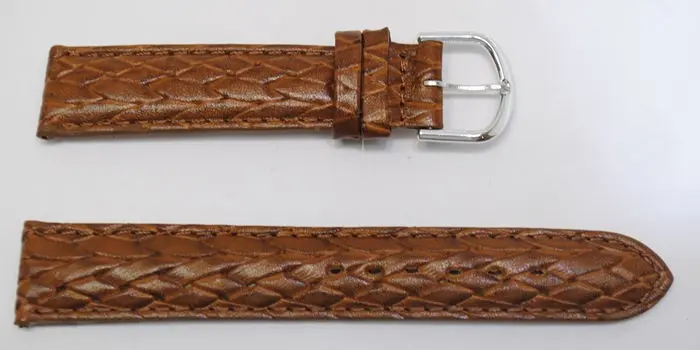 Uhrenarmband aus echtem Rindsleder, gewölbt, braunes Riogeflecht, Modell 12 mm