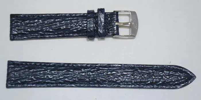 Uhrenarmband aus echtem Rindsleder gewölbt Modell Tansania marineblau Haifisch-Prägung 12mm