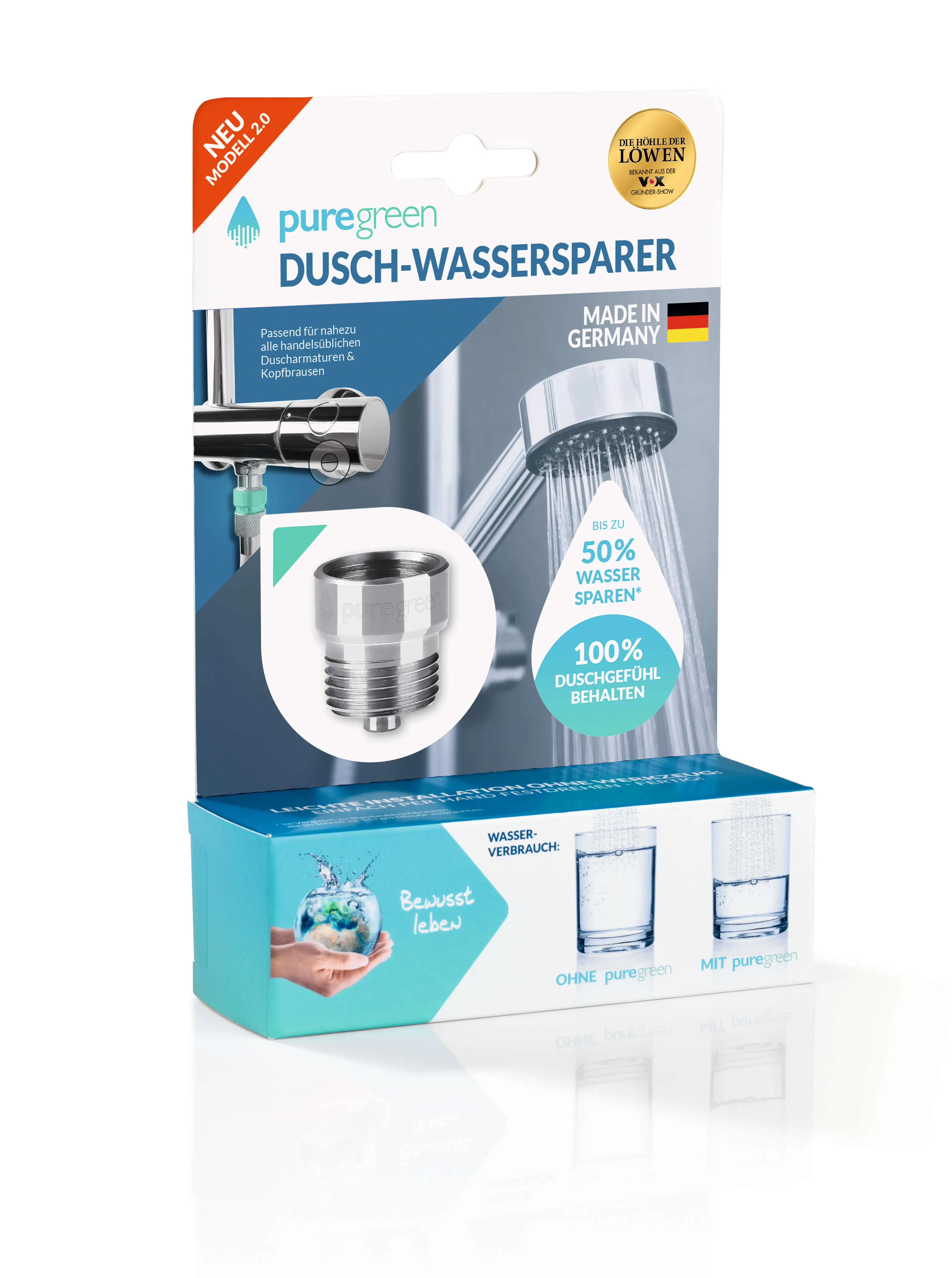 Shower water saver Saves up to 50% warm water - known from "The Lion's Den"