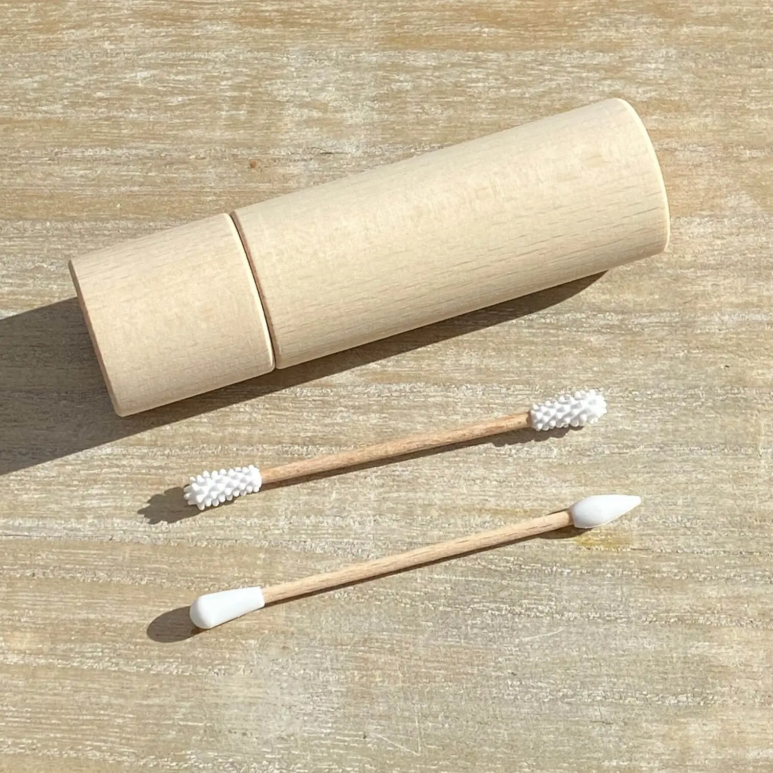 Tampone di cotone riutilizzabile e duo applicatore di bellezza / Custodia in legno