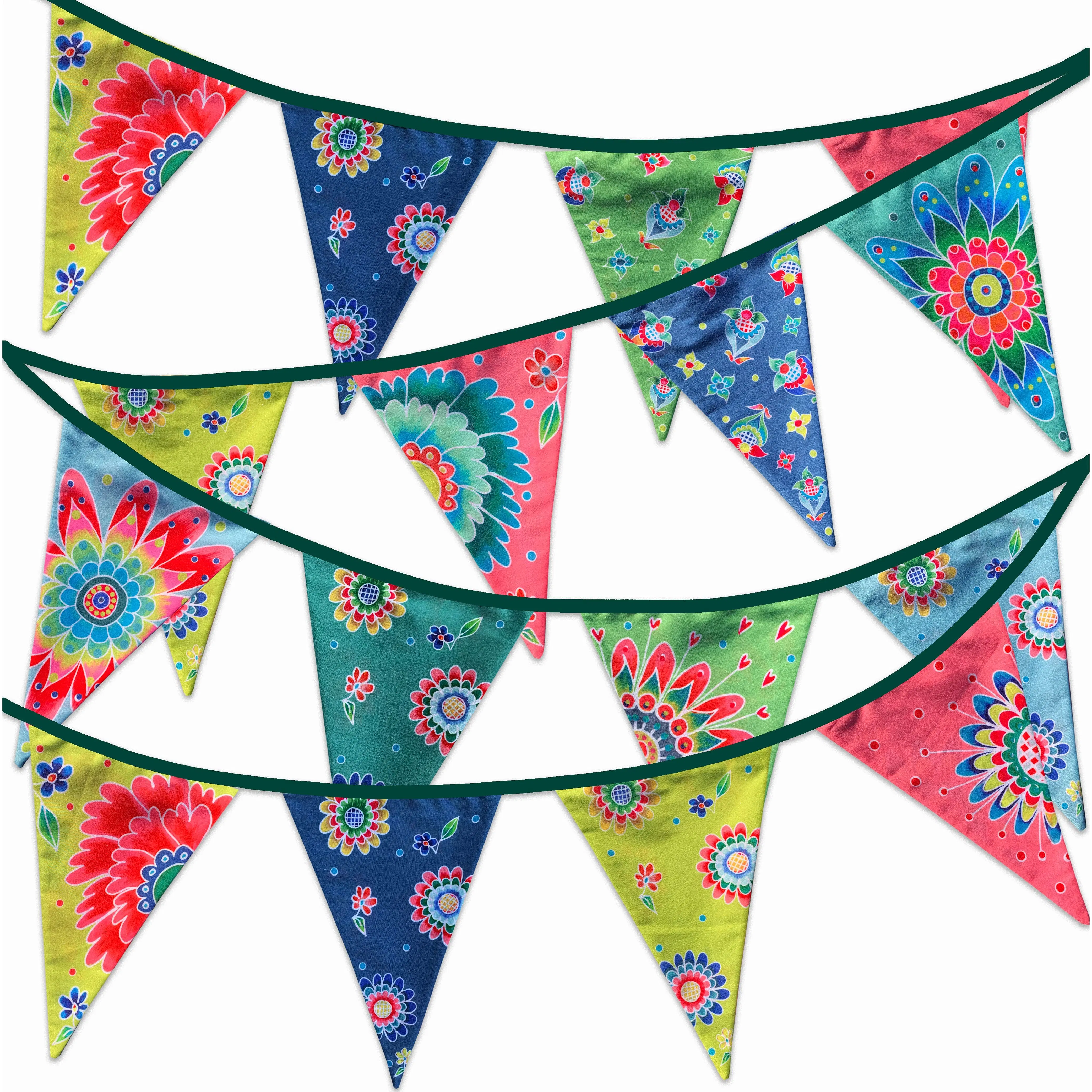 Puk Art® | Stoffgirlande | Blumen | Beidseitig bedruckt • 12 Meter