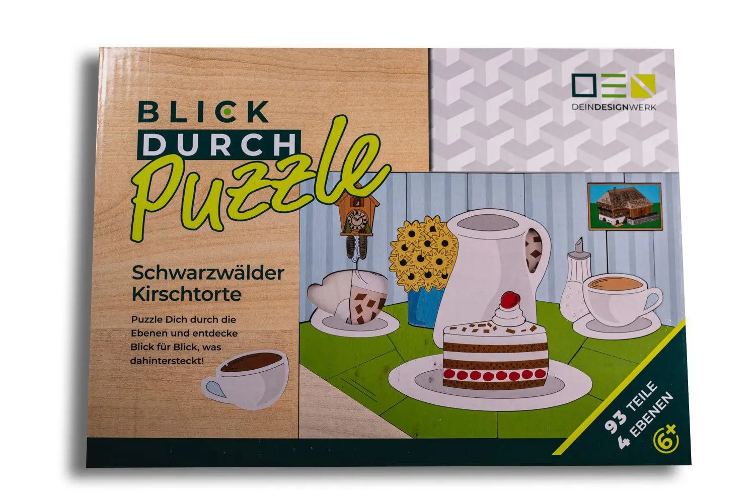 Rompecabezas de mirar a través: pastel de la Selva Negra | Rompecabezas de madera de varias capas para toda la familia | Regalo para los amantes de la Selva Negra