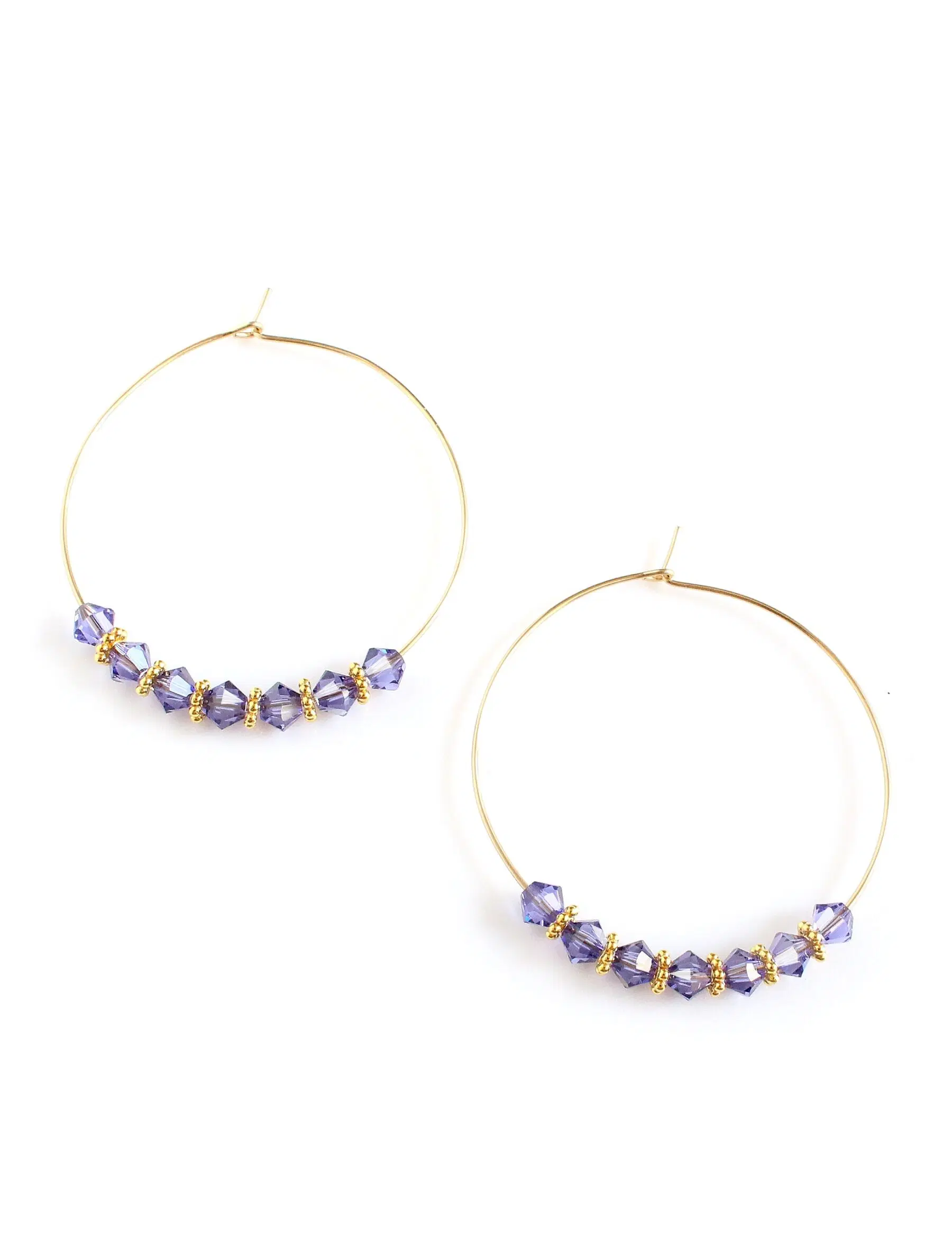 18K gold plated hoop earrings with Tanzanite crystals