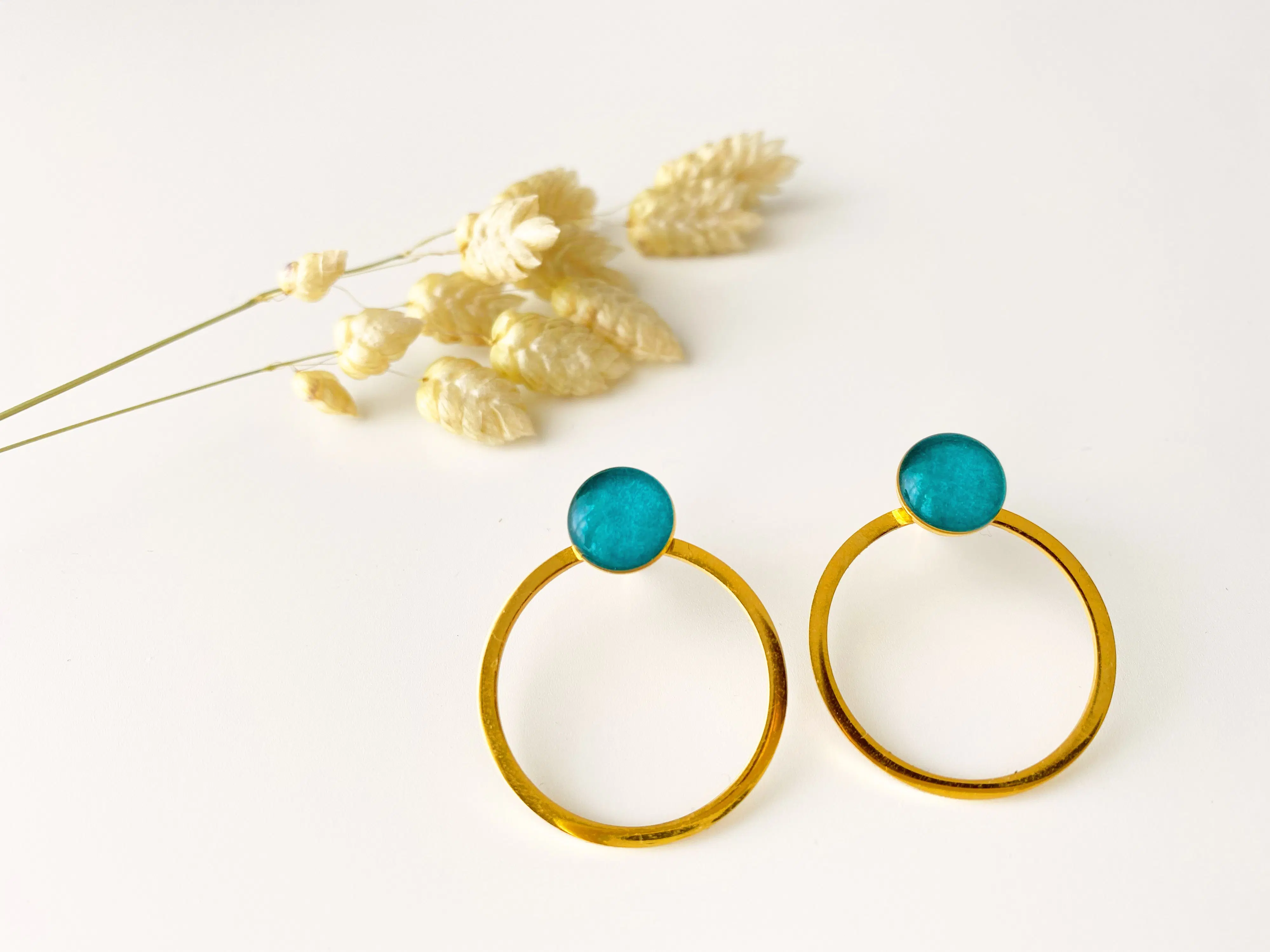 ANNA blue green earrings, modular chips, 3 in 1