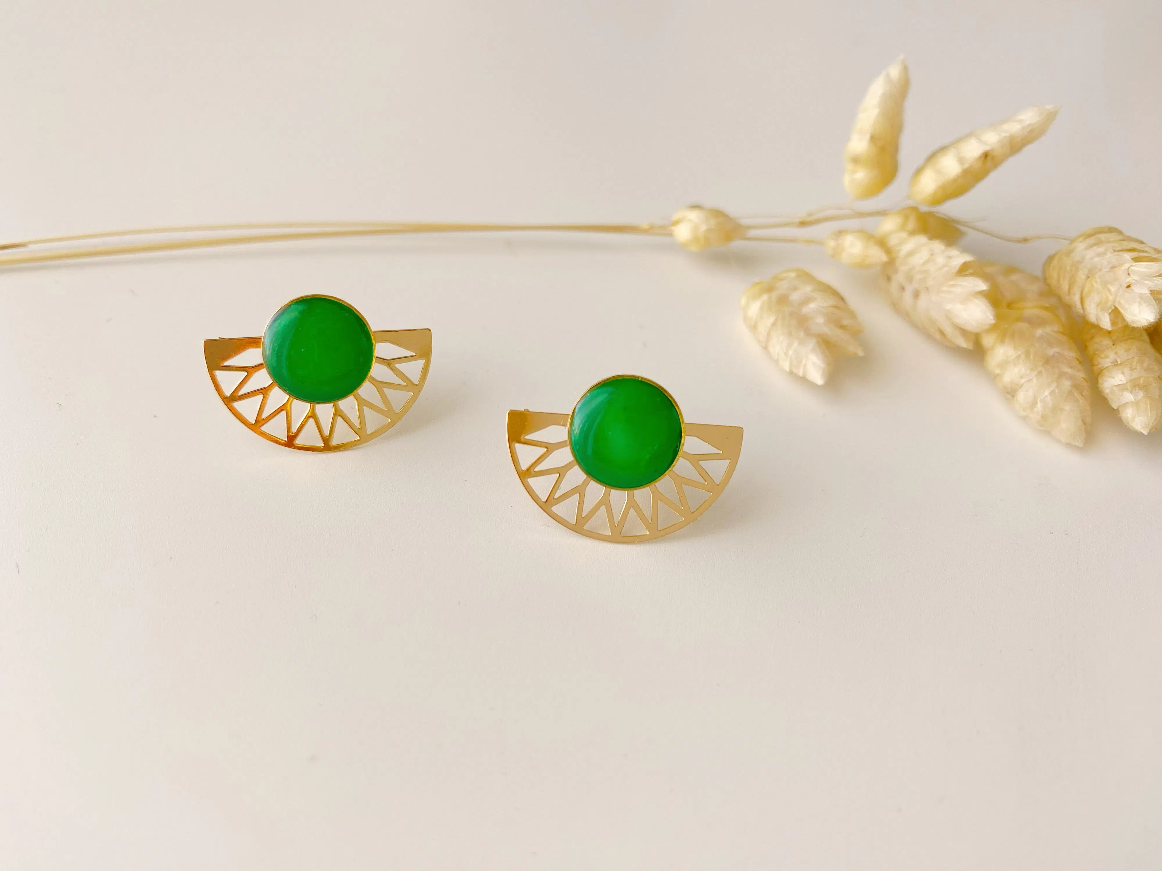 Green LILI earrings, modular chips, 2 in 1