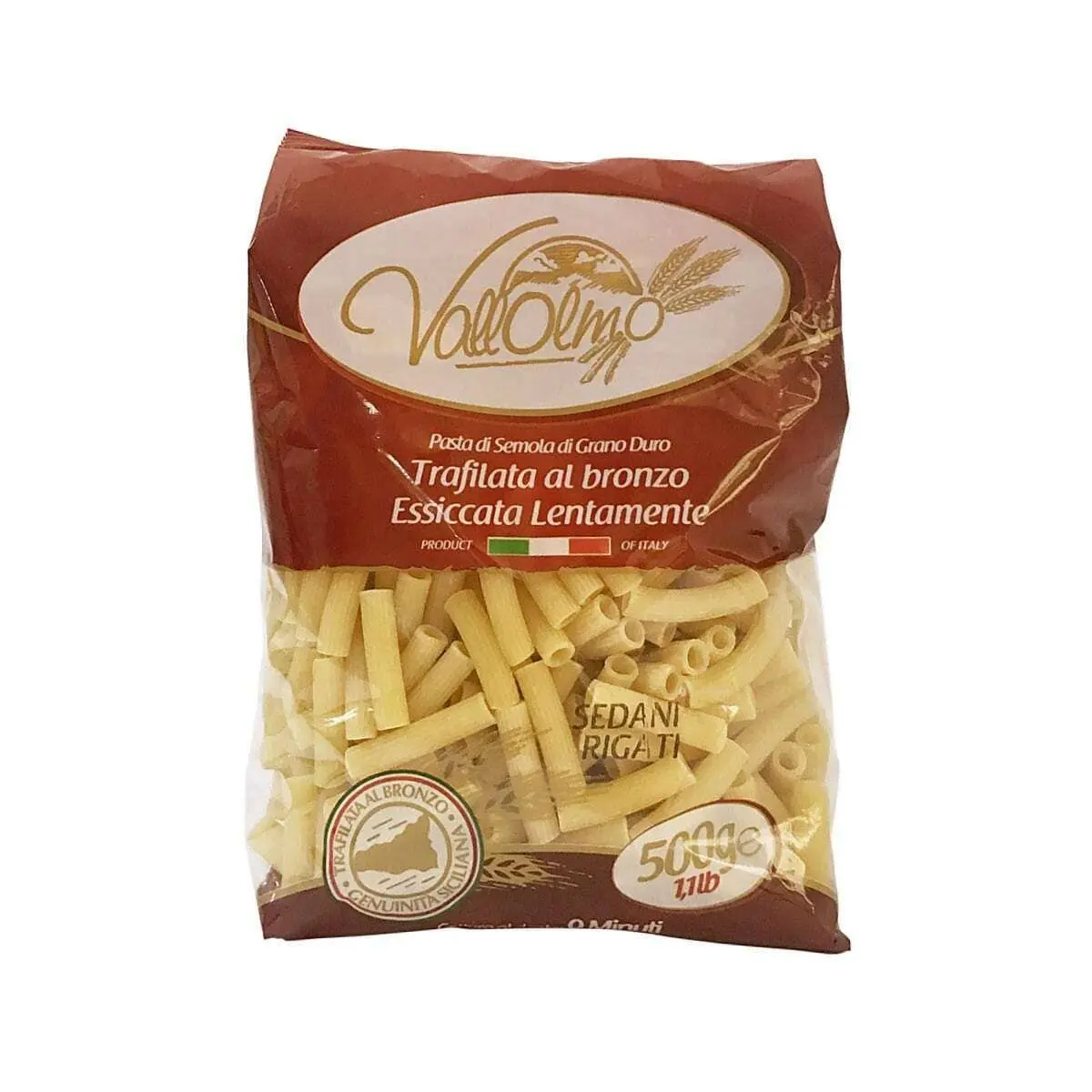 Pasta Sedani Siciliani Rigati Bronze Drawn (500g) - Vallolmo