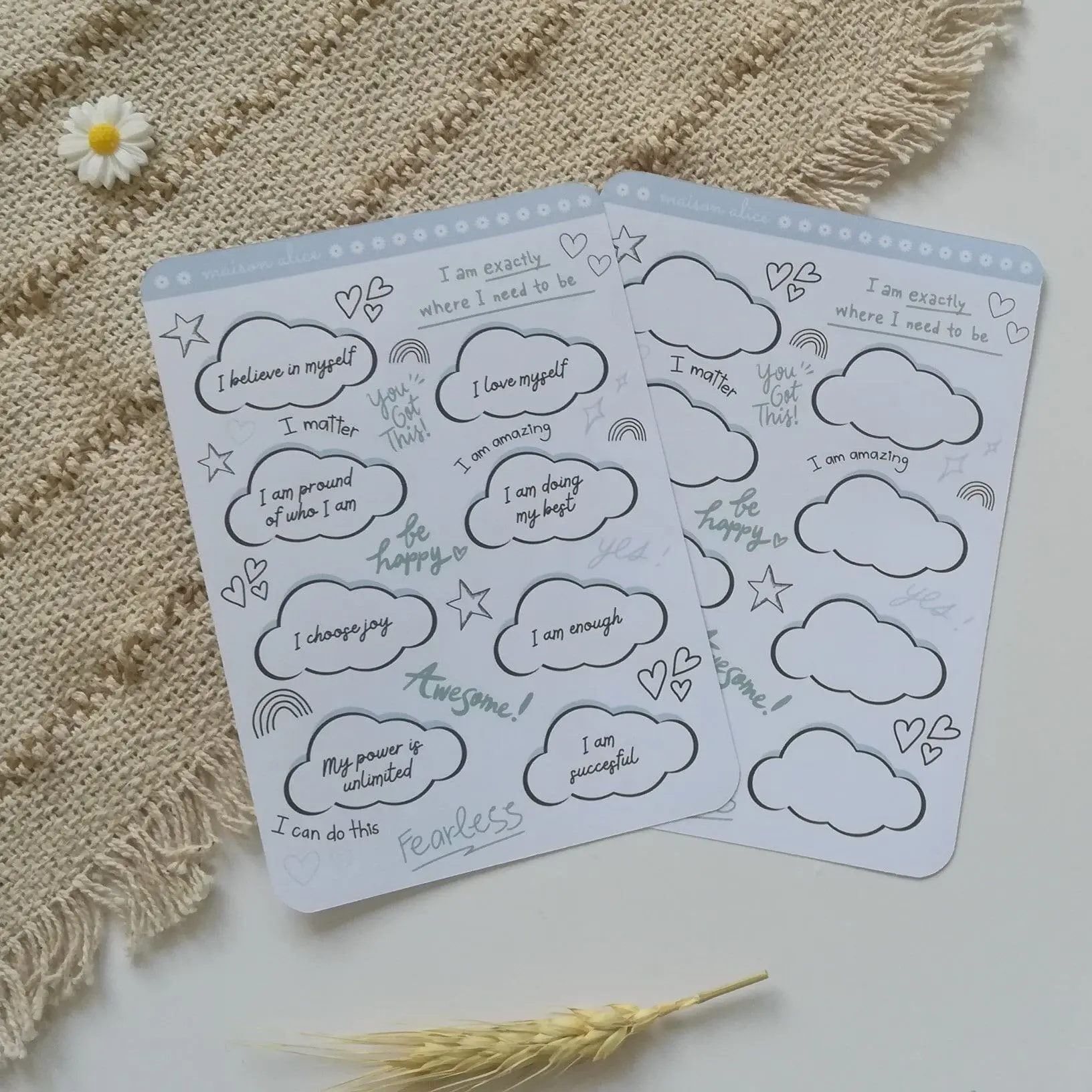 Positive affirmation sticker decal sheet