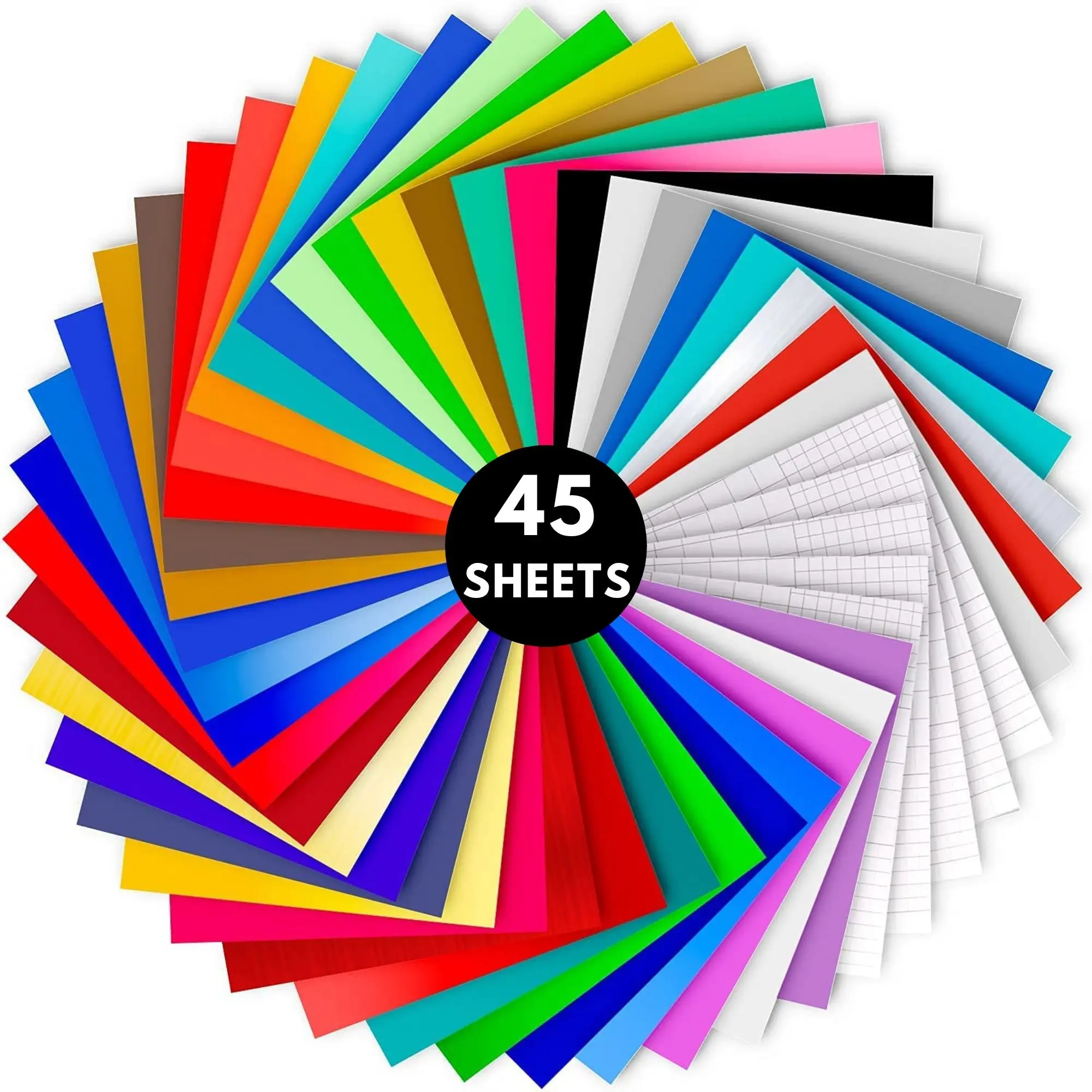 Vinyl Permanent Adhesive Backed Vinyl for Cricut | 45 Pack A4 Size - 40 Permanent Vinyl Sheets + 5 Transfer Tape for Vinyl Cutter Machine
