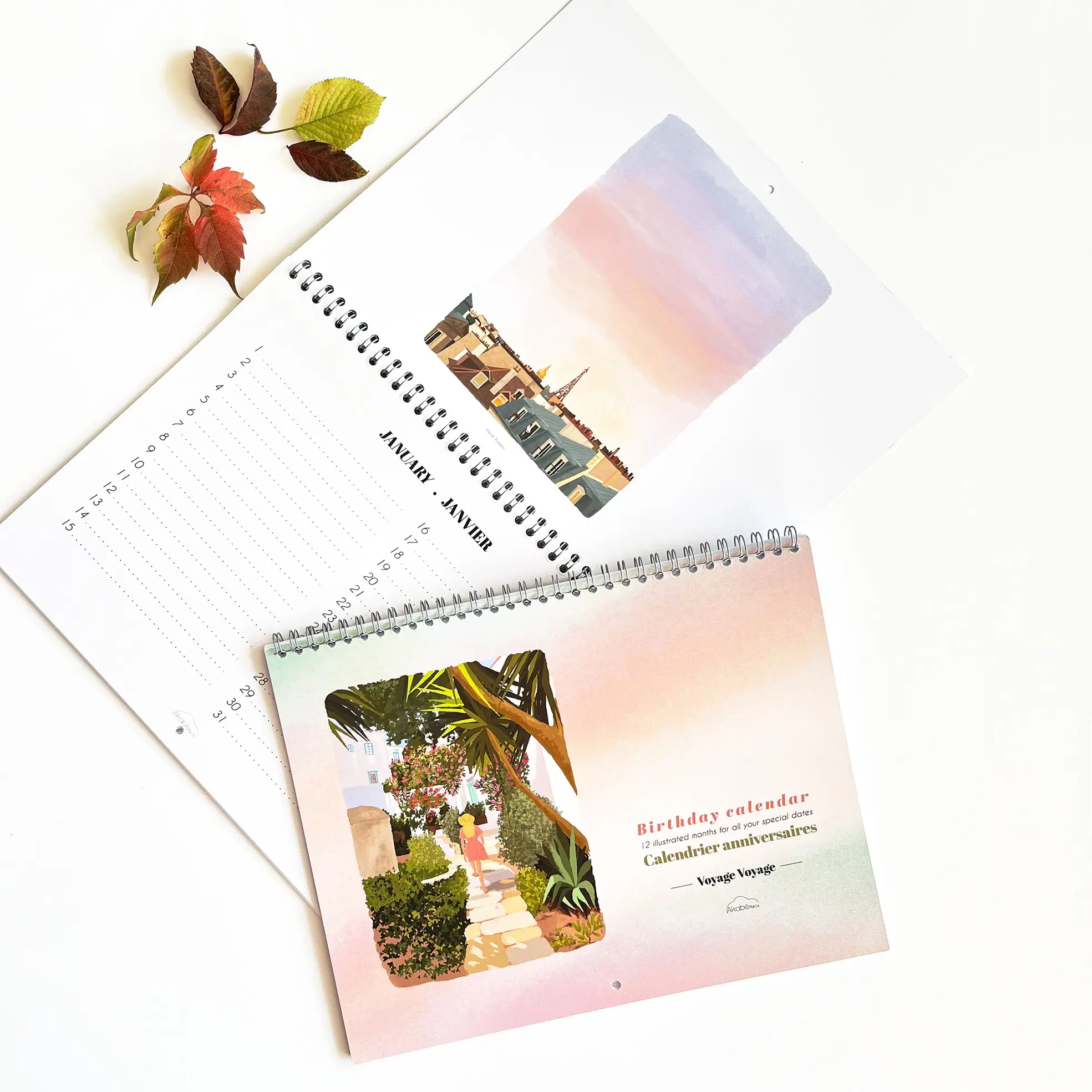 Perpetual calendar 12 months illustrated Travel Travel A4 format