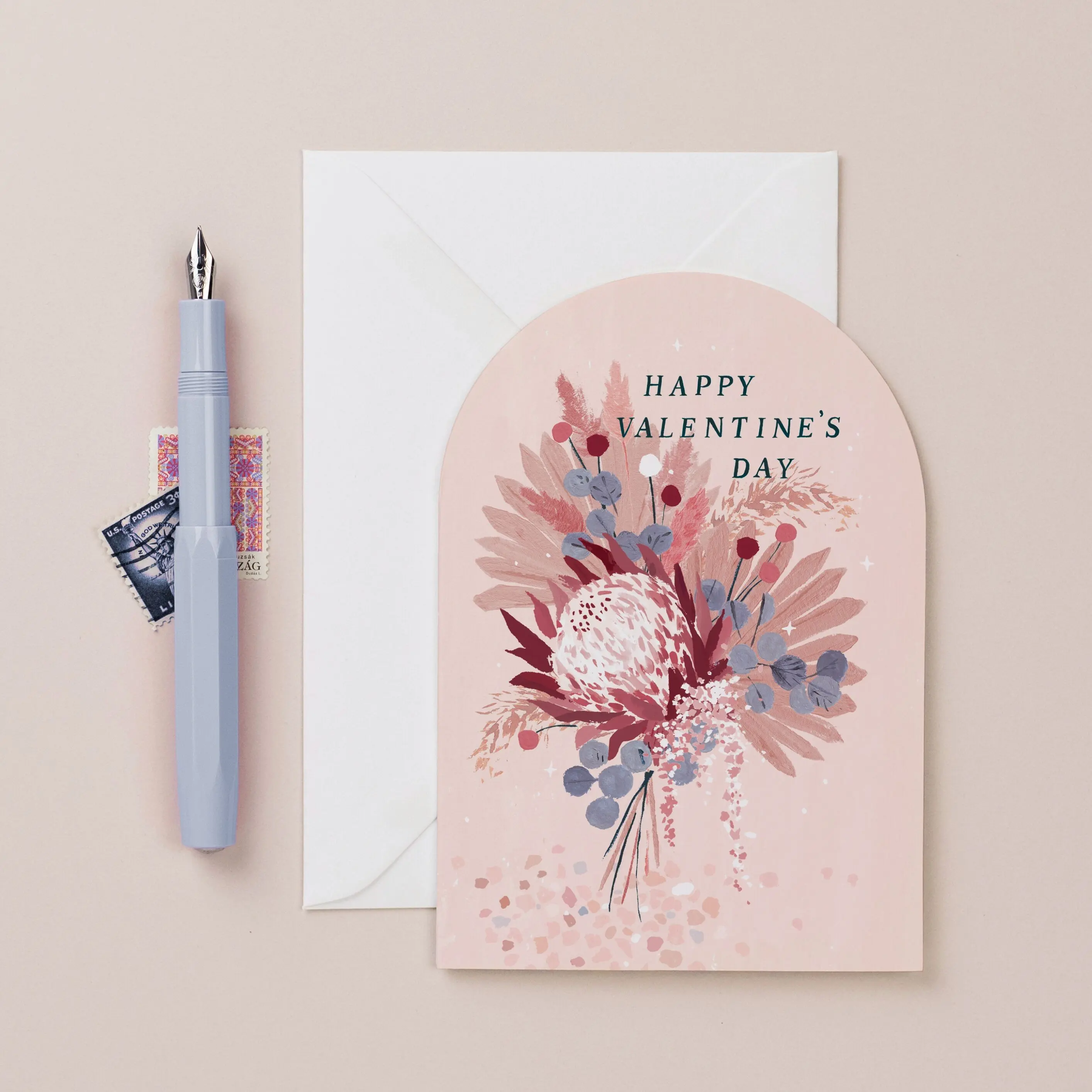 Carte de Saint Valentin | Carte d'amour florale | Bouquet de fleurs séchées