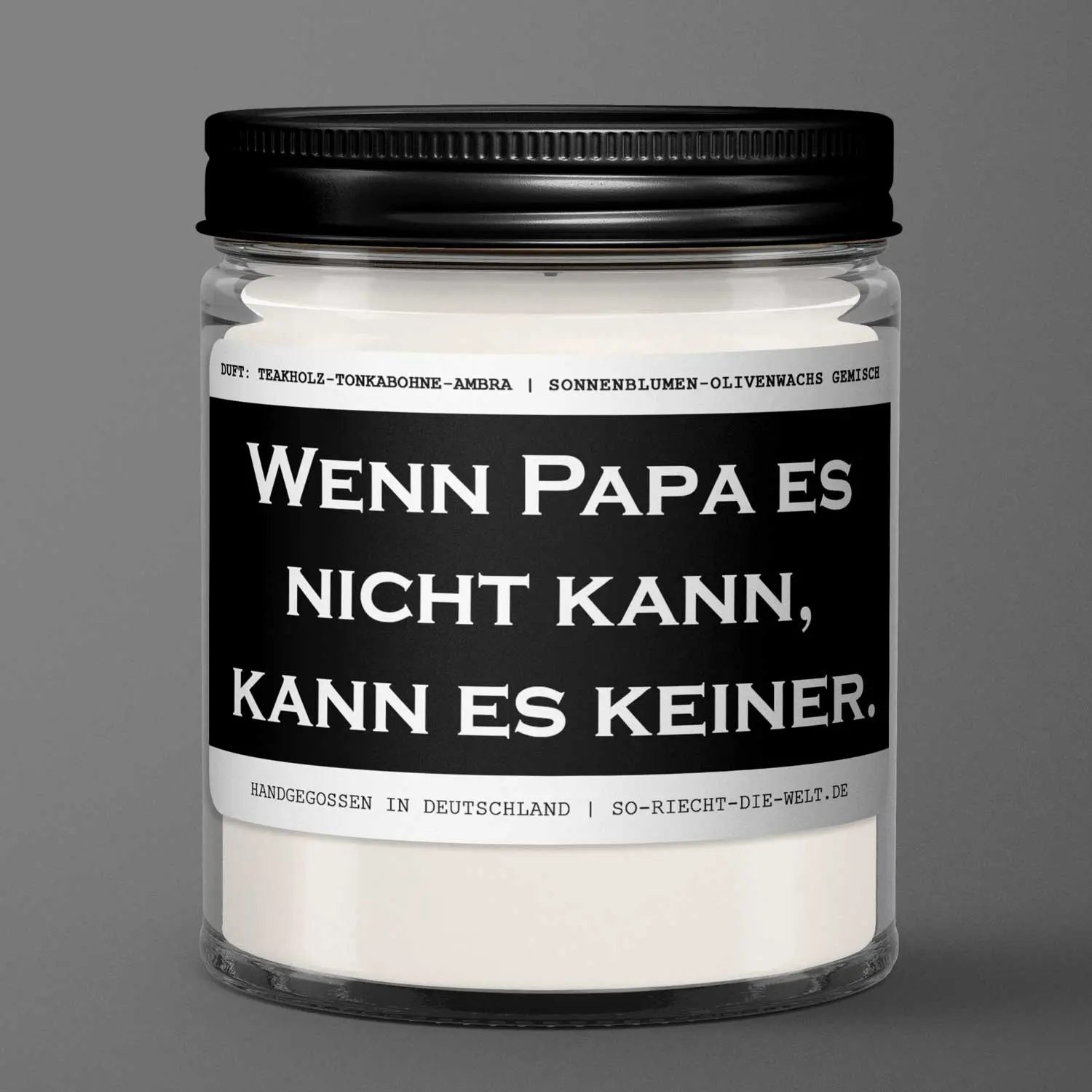 Vela de papá "Si papá no puede, nadie podrá." Aroma: Teca-haba tonka-ámbar gris