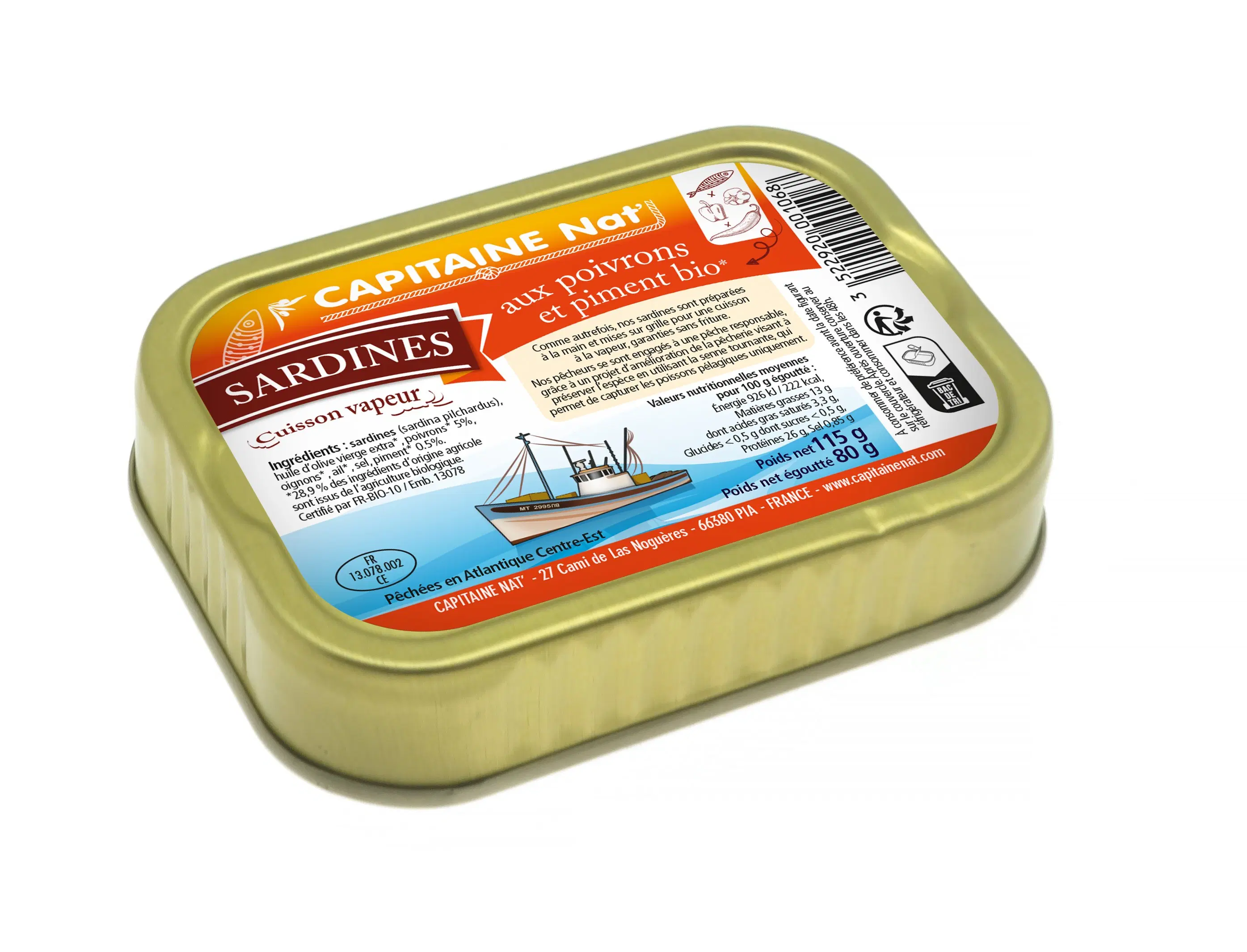 CONSERVAS DE PESCADO Sardinas ecológicas* con pimientos y chiles 115g