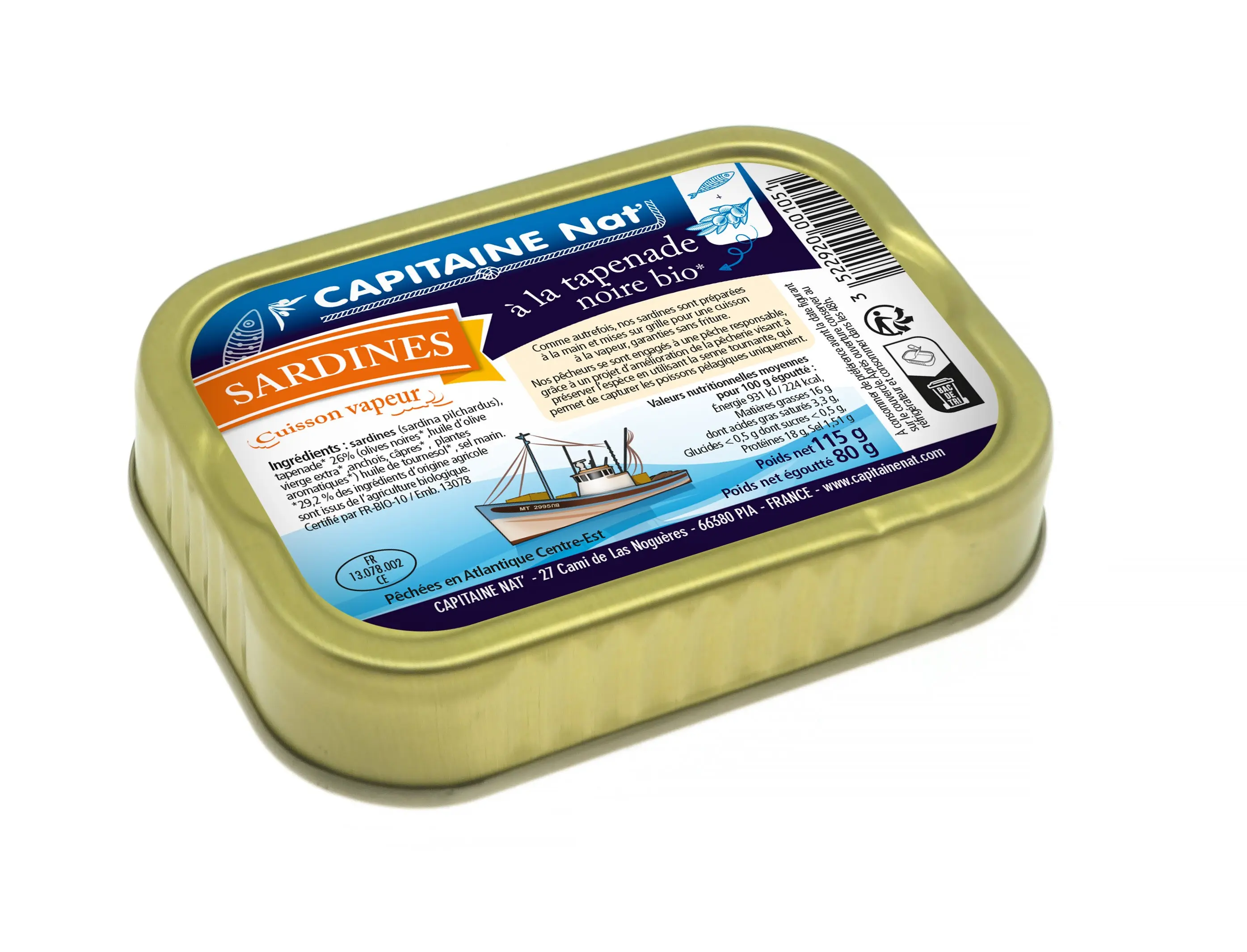 PESCADO EN CONSERVA Sardinas ecológicas* con tapenade negra