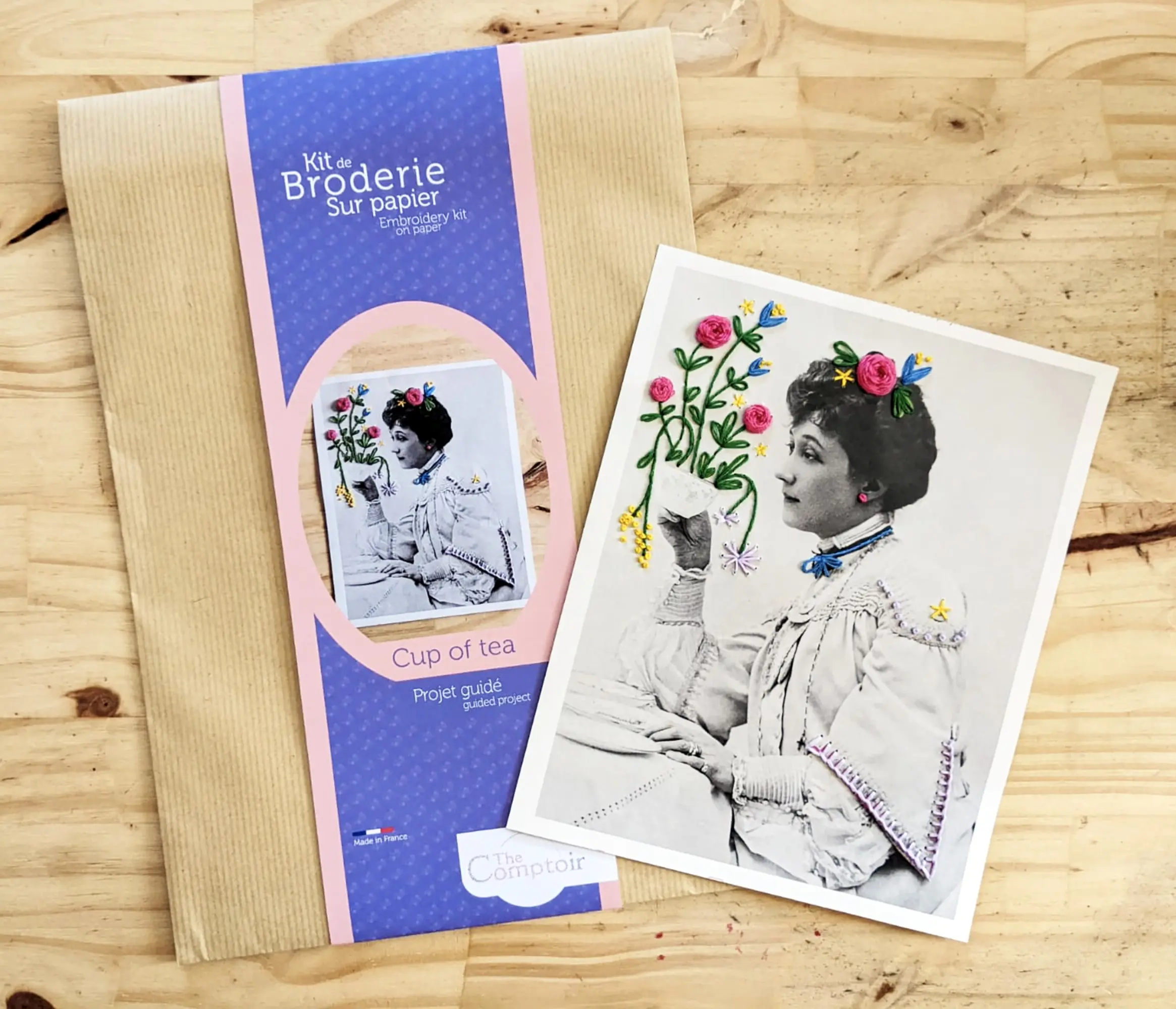embroidery kit on paper - cup of tea