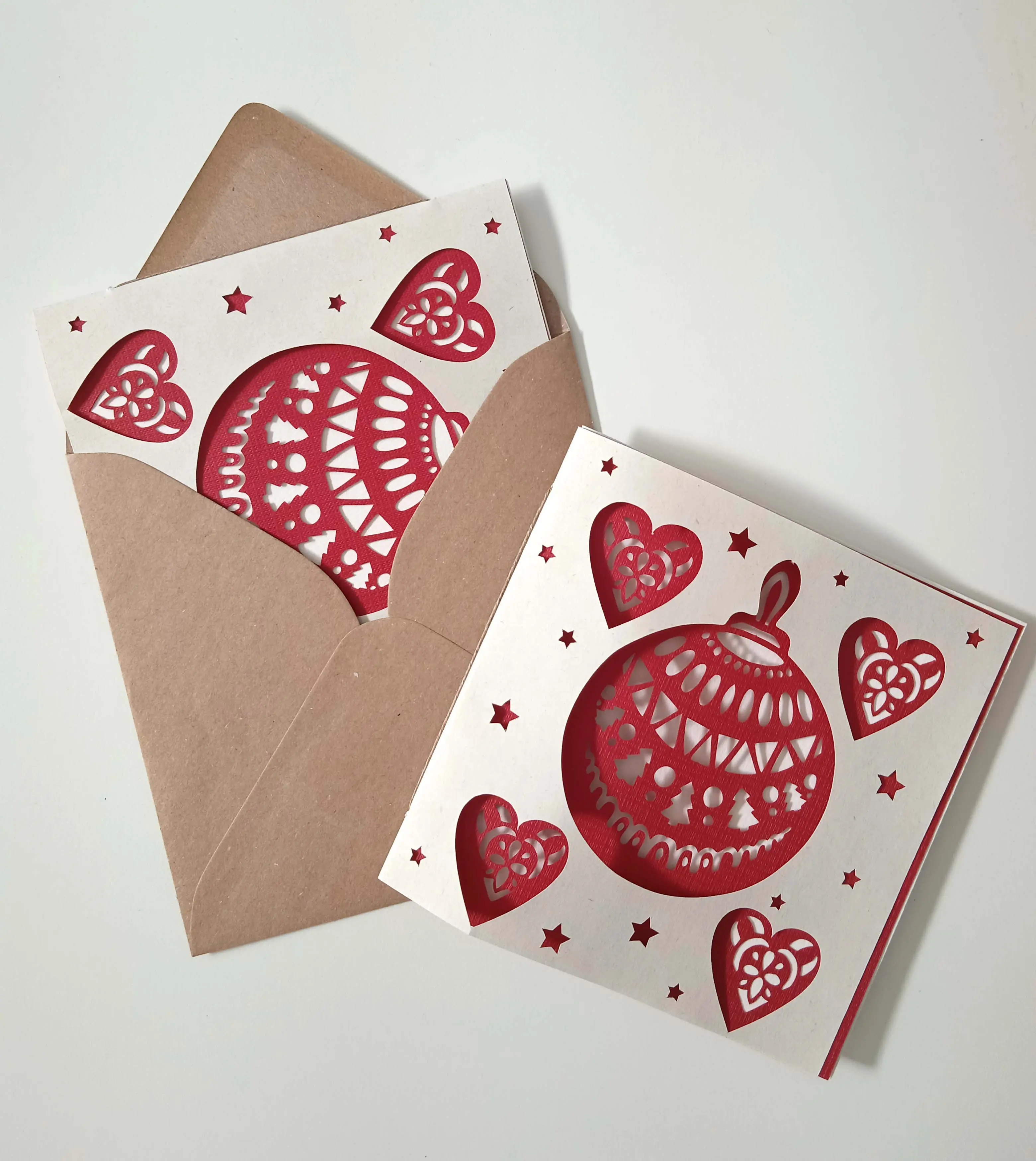 Christmas postcard die-cut and sewn Christmas ball