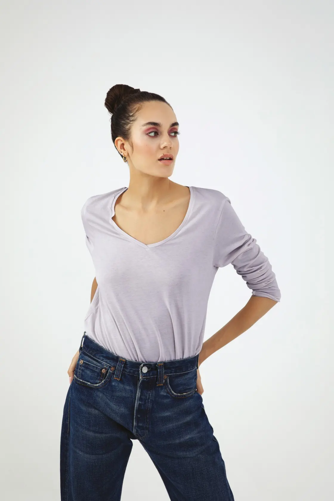 Camiseta Esterella con cuello en V - Jersey sencillo - Azul hielo/E. bruma
