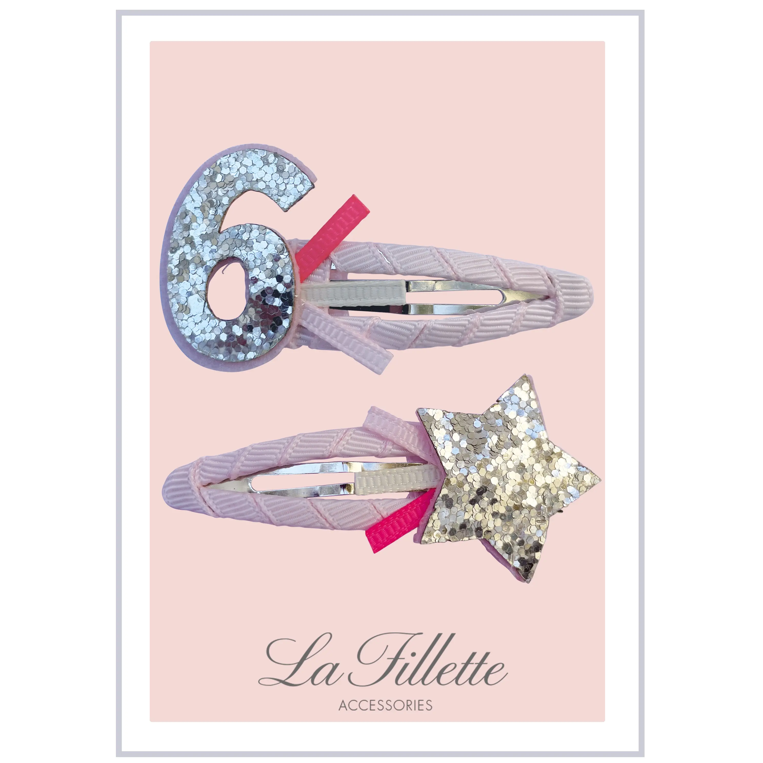 Star and number 6 set in powder pink silver