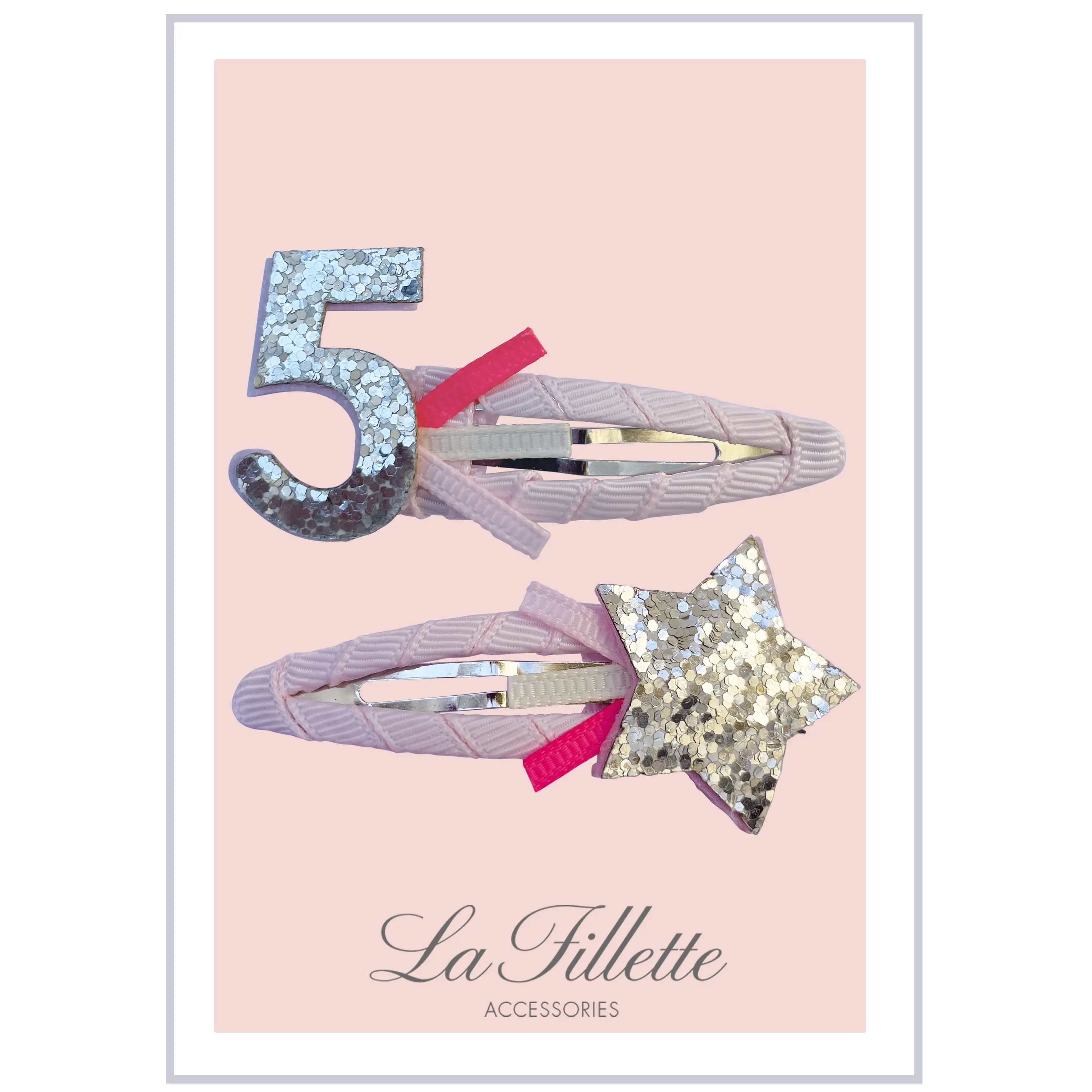 Star and number 5 set in powder pink silver