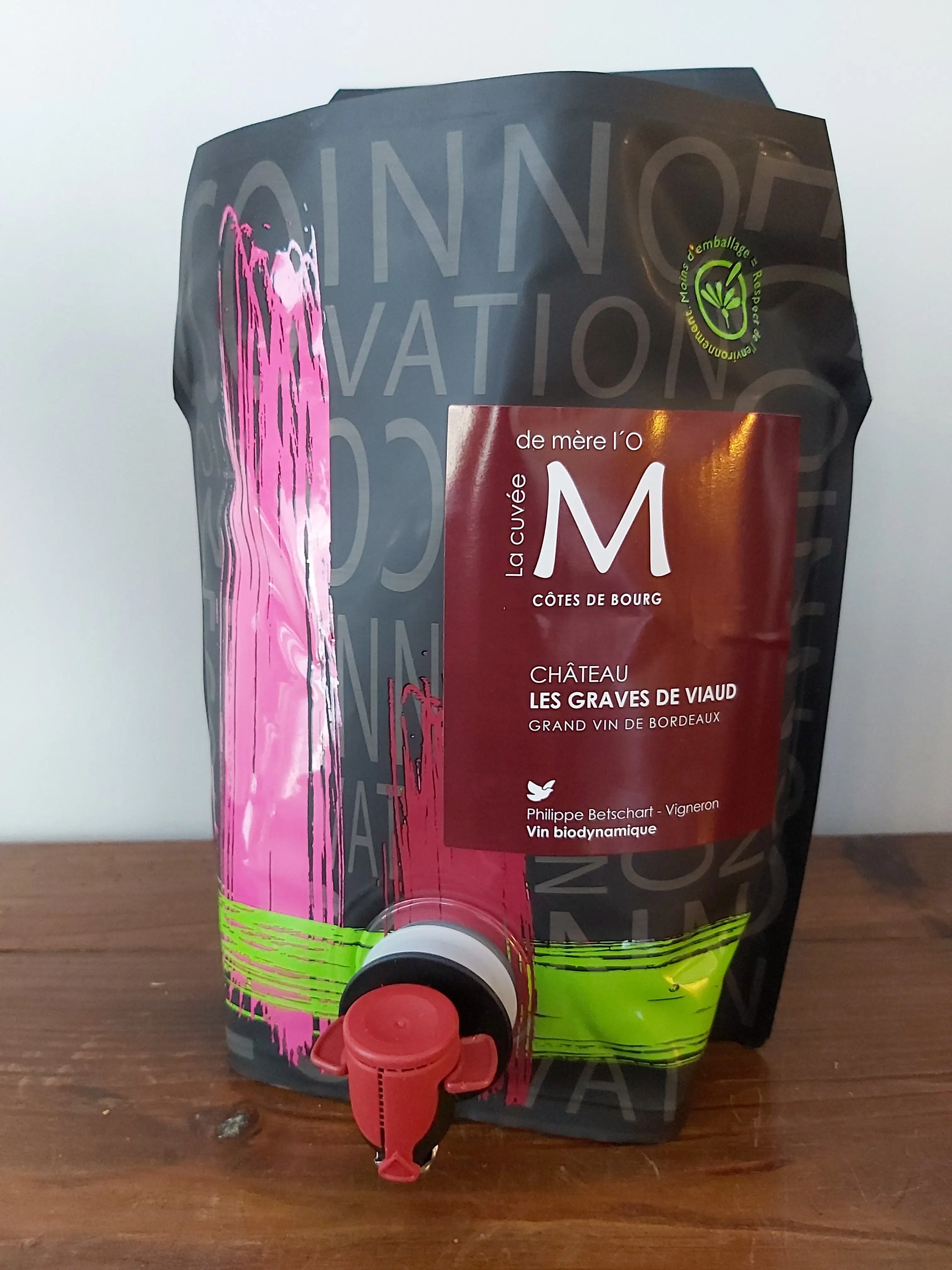 La cuvée de Mère l'O, Bordeaux -  Côtes de Bourg, vin Bio - Pouchup (Bag In Box sans box) 3L