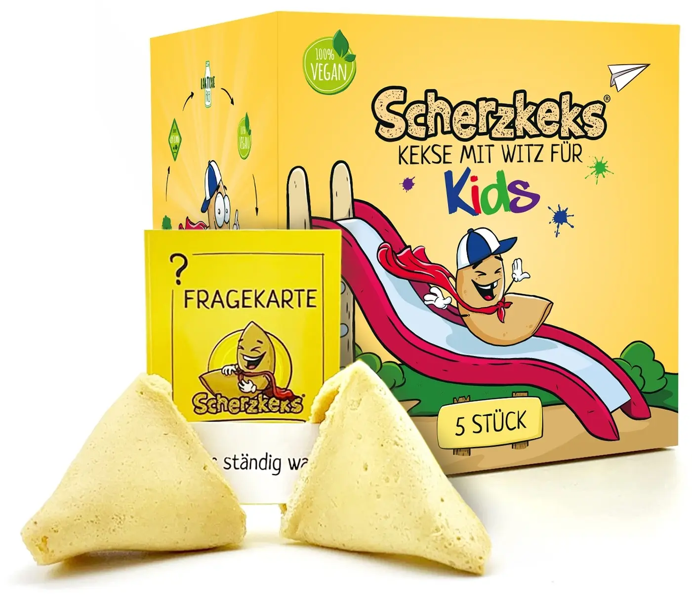 Scherzkeks® Kids - 5 biscuits with a joke for kids, box of 5 fortune biscuits with child-friendly joke questions inside, for children's birthdays, Easter, the start of school, family celebrations, Halloween, Christmas