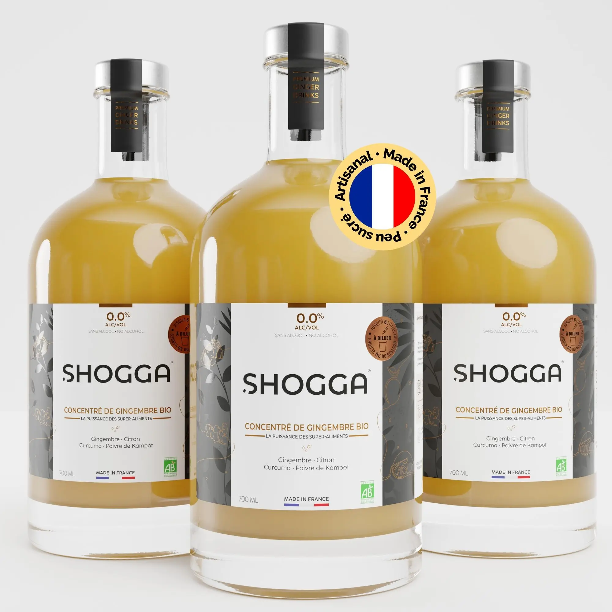 Jus concentré de gingembre/citron/curcuma- bio et artisanale - SHOGGA N°1 ORIGINE (Pack de 36 bout.) #APÉRITIF#DETOX#GIMBER BEER#GINGEUR#SANS ALCOOL