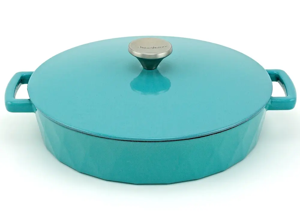 Low Diamond Enamelled Cast Iron Cocotte, Turquoise, 28 cm, 3.8 l.