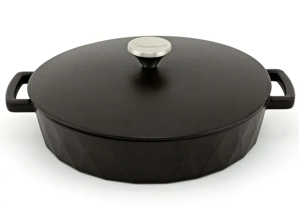 Low Diamond Enamelled Cast Iron Cocotte, Satin Black, 28 cm, 3.8 l.