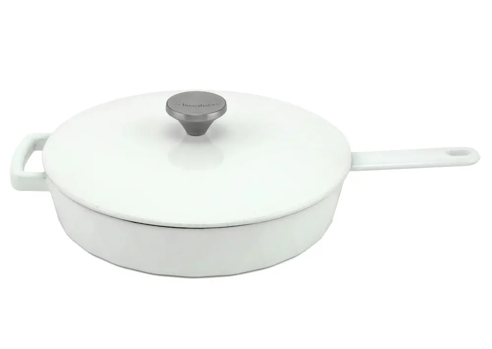 Diamond Enameled Cast Iron Skillet with Lid, White, 26 cm.