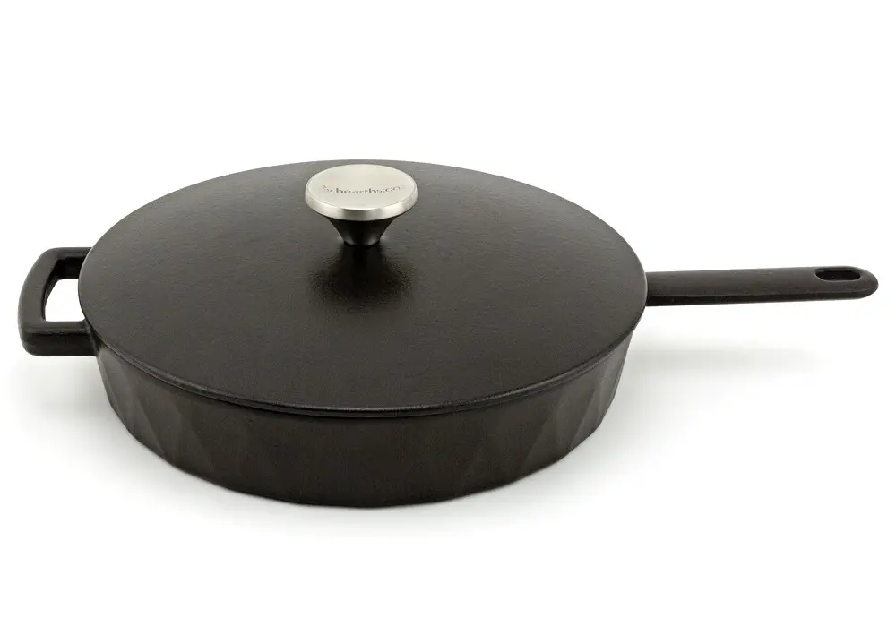 Diamond Cast Iron Enamelled Frying Pan with Lid, Satin Black, 26cm.