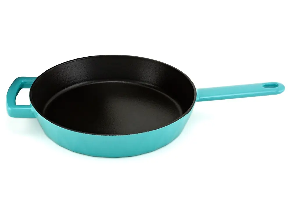 Diamond Enameled Cast Iron Skillet, Turquoise, 24 cm.
