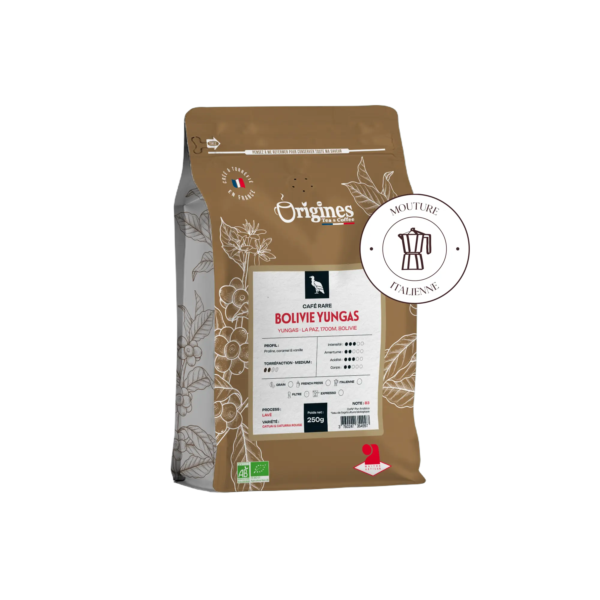 Café rare Bio - Bolivie Yungas - Italienne 250g