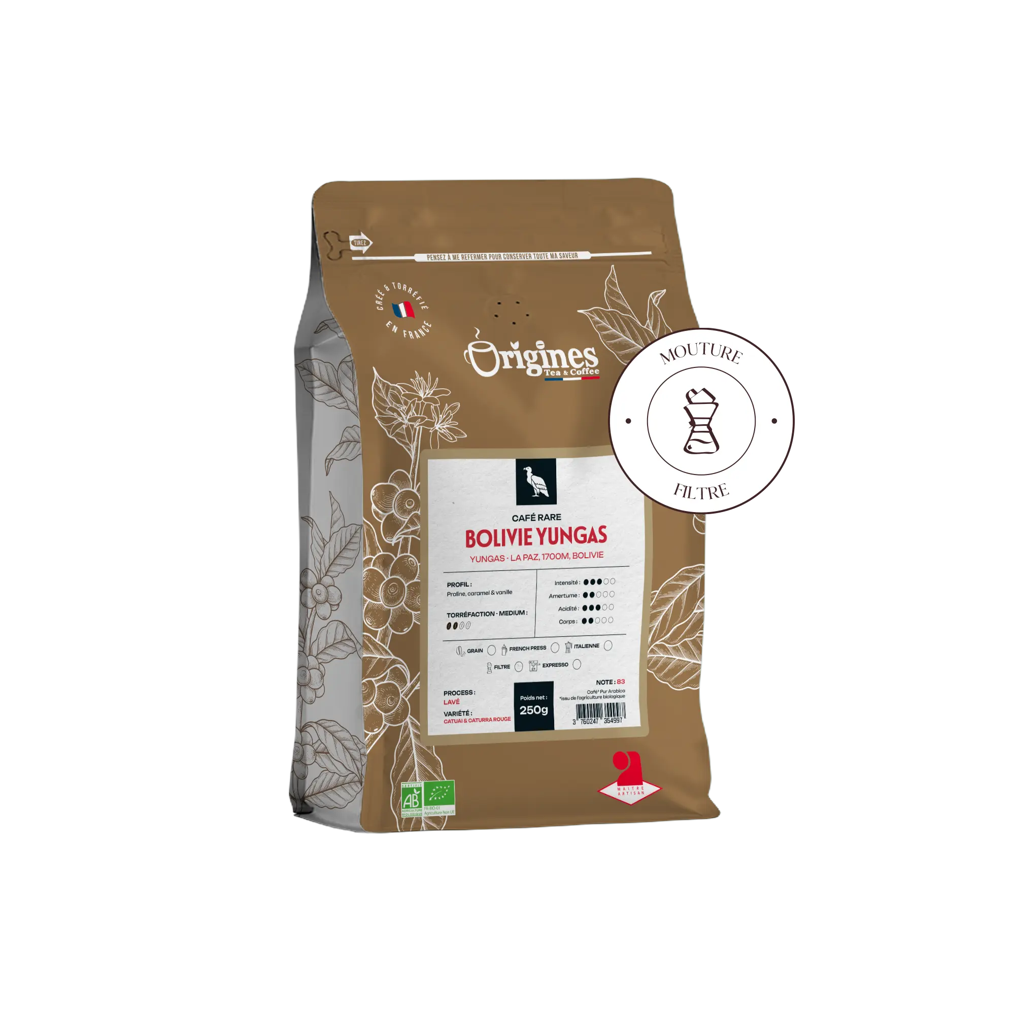 Café rare Bio - Bolivie Yungas - Filtre 250g