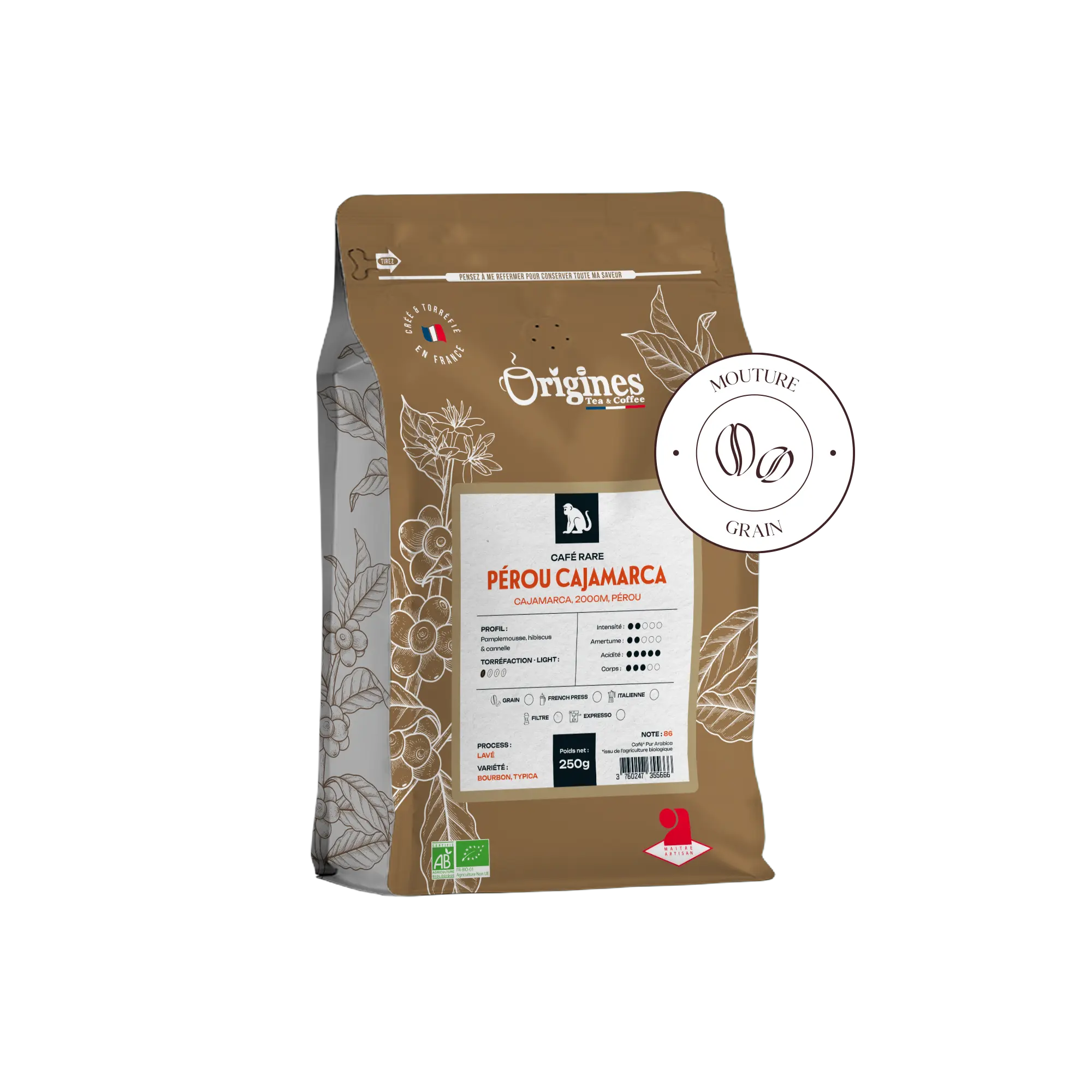 Café rare Bio - Pérou Cajamarca  - Grains 250g